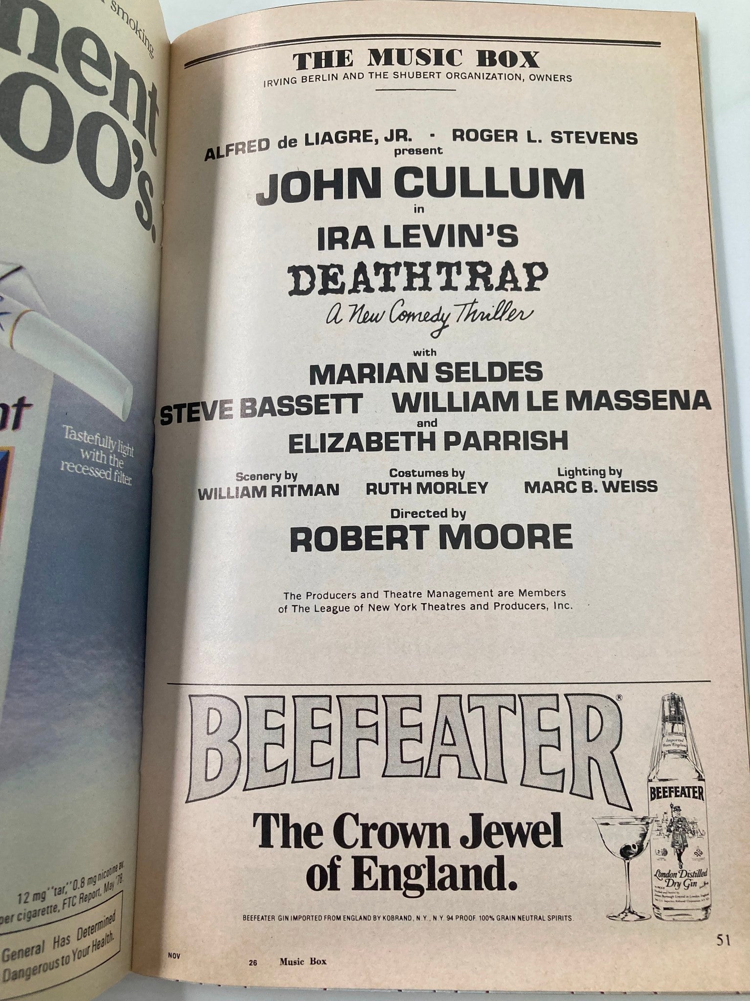 1979 Playbill The Music Box Ira Levin's Death Trap Marian Seldes Steve Bassett