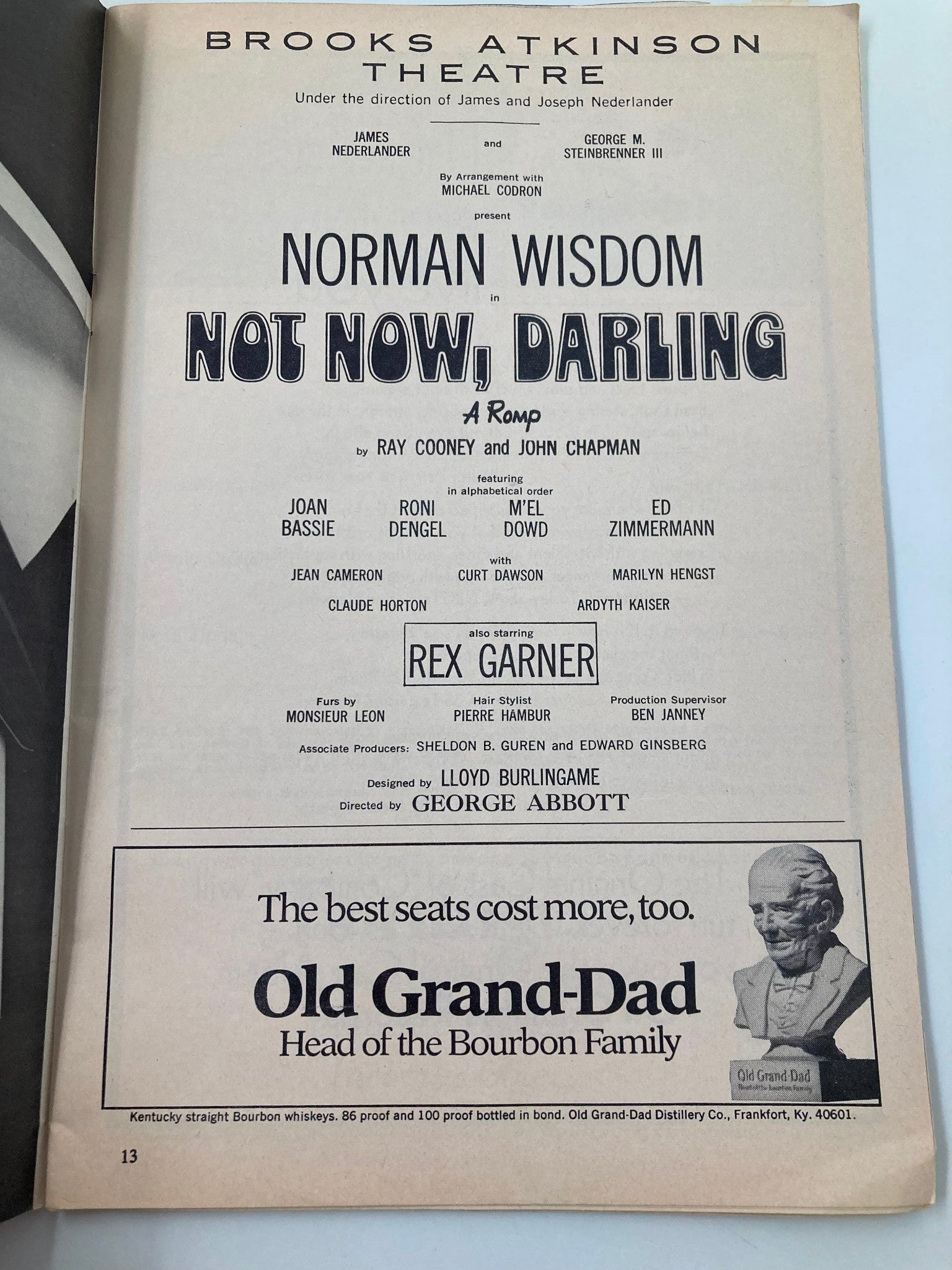 1970 Playbill Brooks Atkinson Theatre Not Now, Darling Rex Garner, Joan Bassie