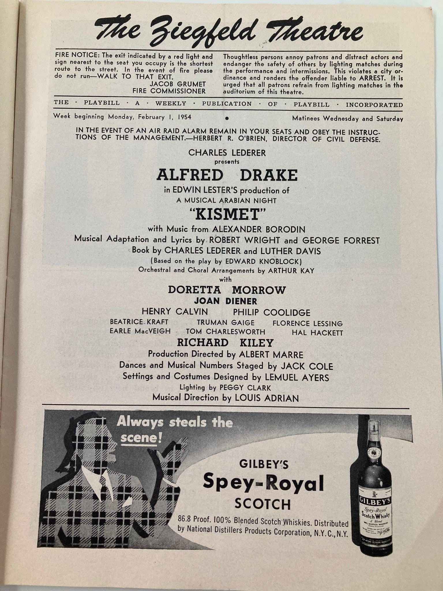 1954 Playbill The Ziegfield Theatre Kismet Alfred Drake, Doretta Morrow