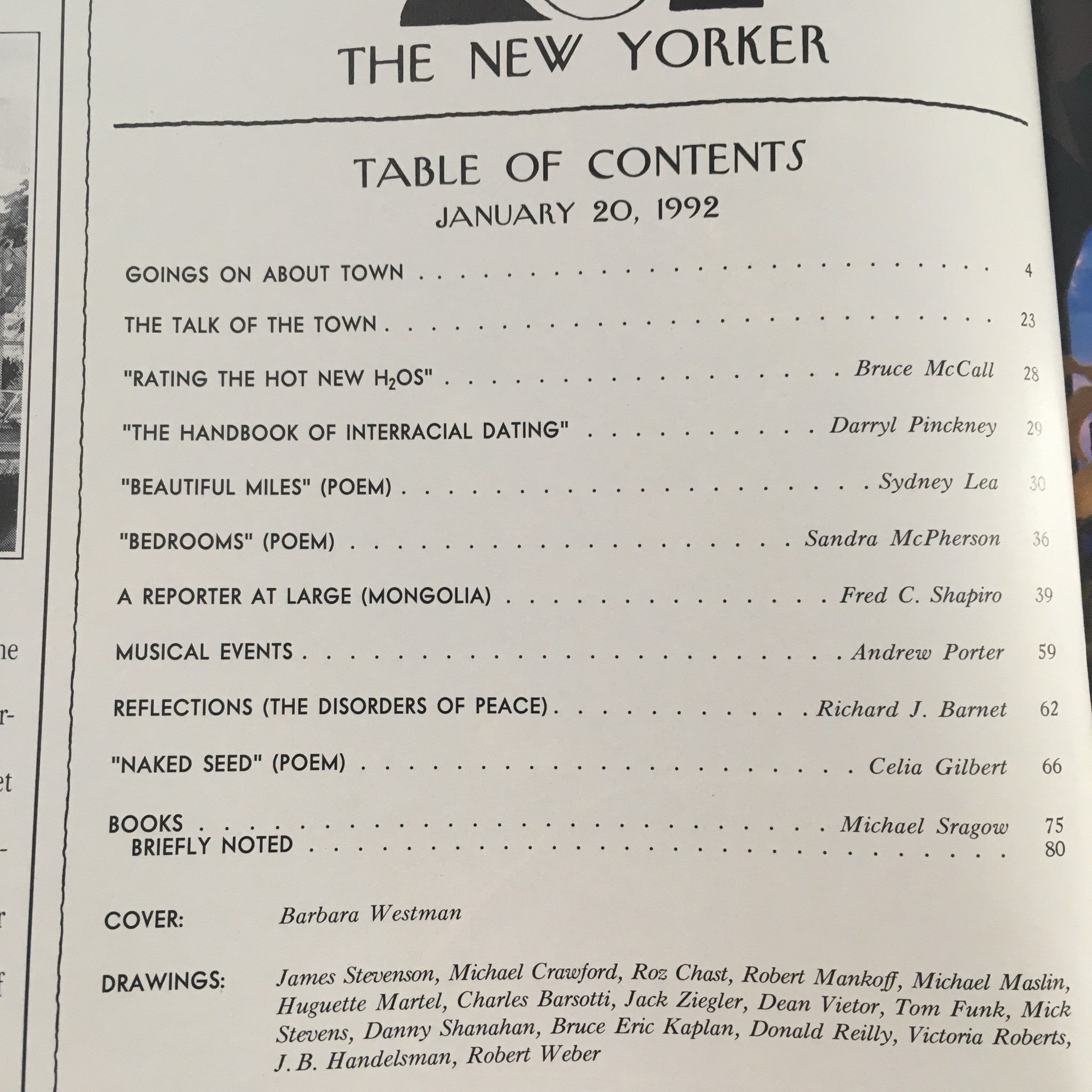 The New Yorker January 20 1992 Full Magazine Theme Cover by Barbara Westman