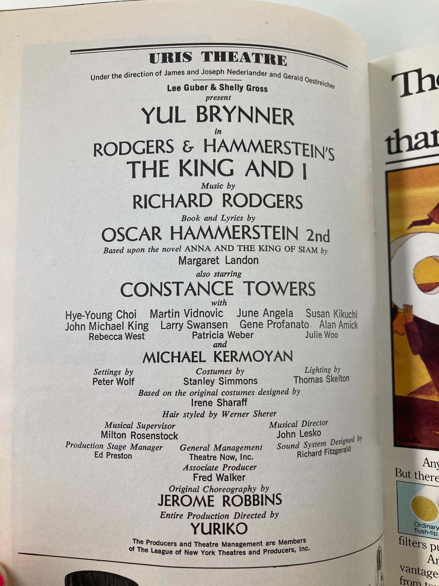 1977 Playbill Uris Theatre The King & I Yul Brynner, Constance Towers