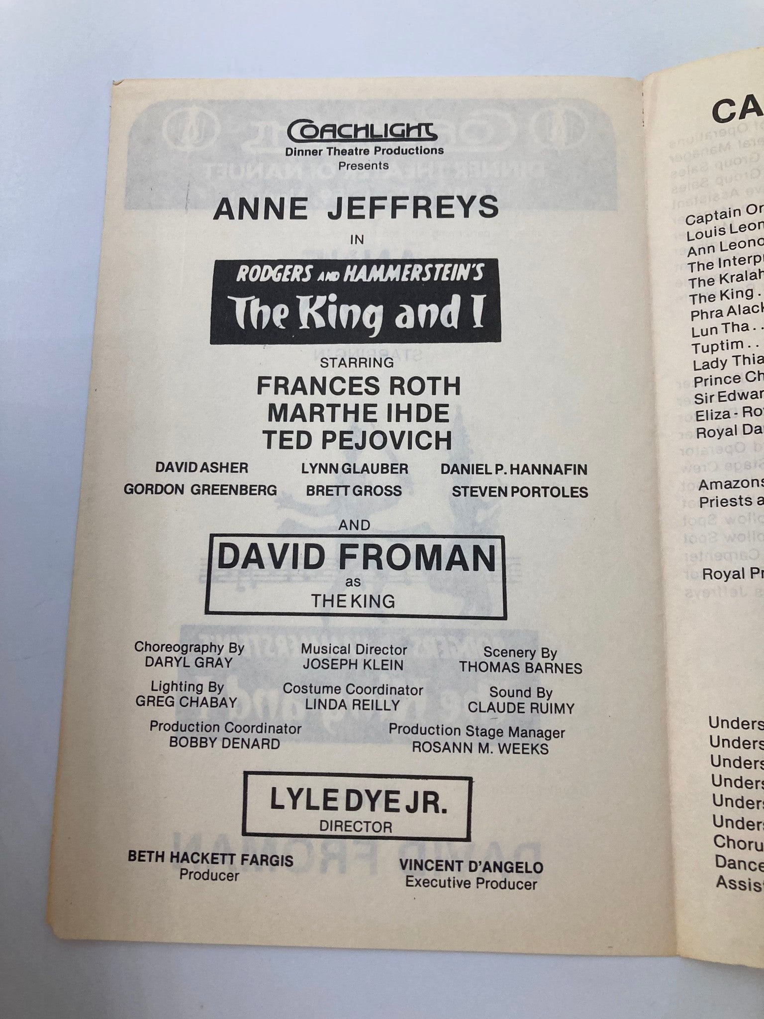 1981 Coachlights Theatre The King and I Frances Roth, Marthe Ihde, David Froman