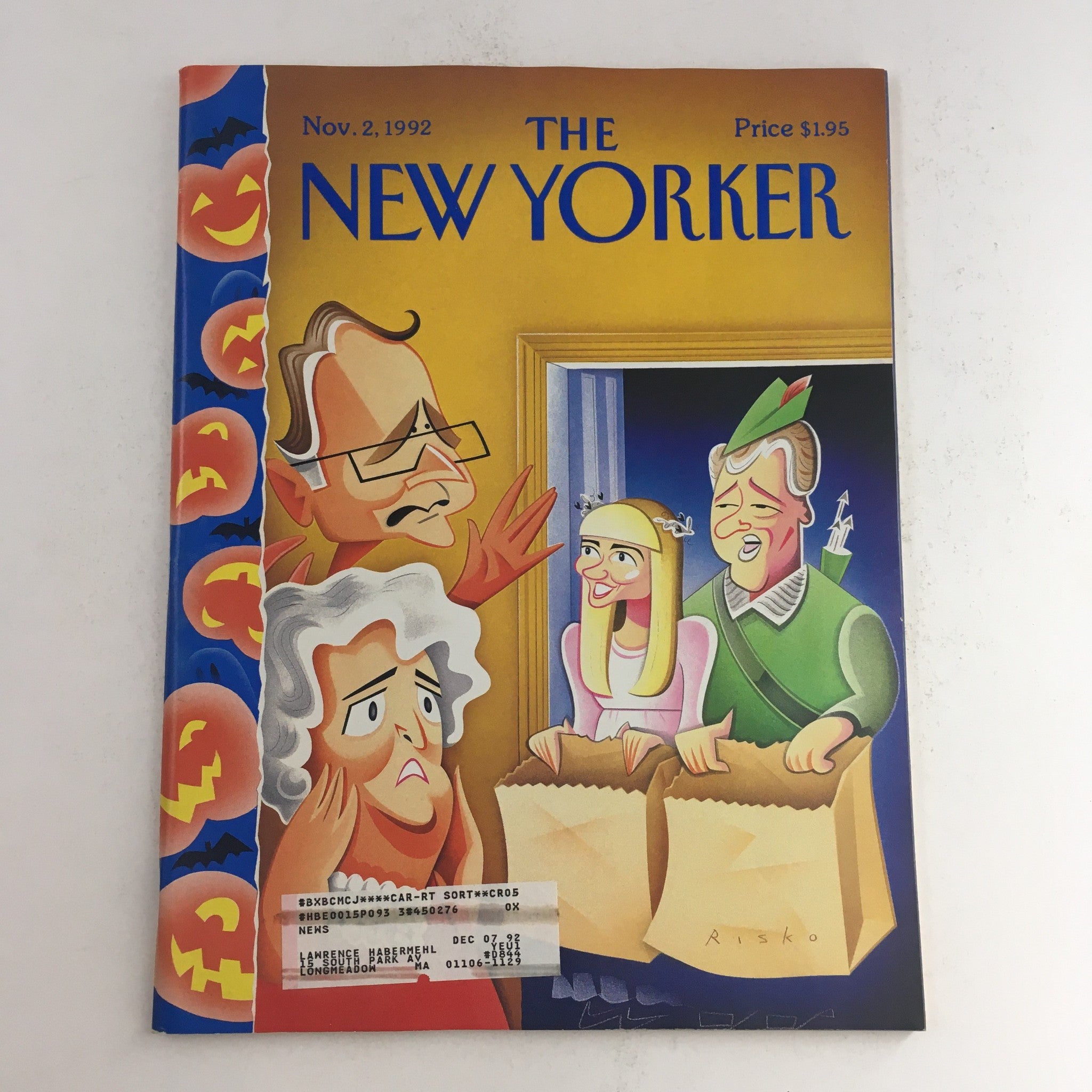 The New Yorker November 2 1992 Full Magazine Theme Cover by Robert Risko VG