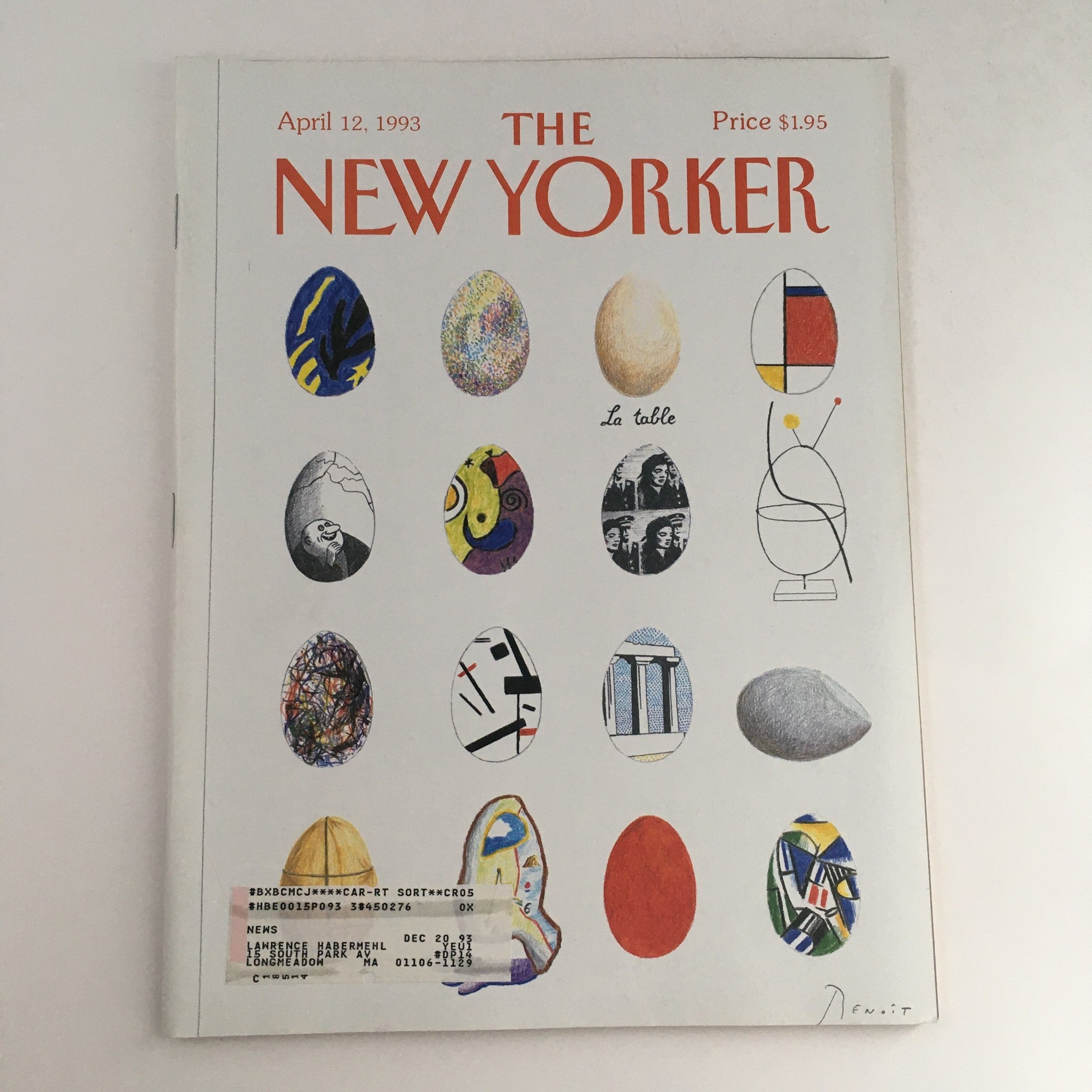 The New Yorker April 12 1993 Full Magazine Theme Cover by Benoit van Innis