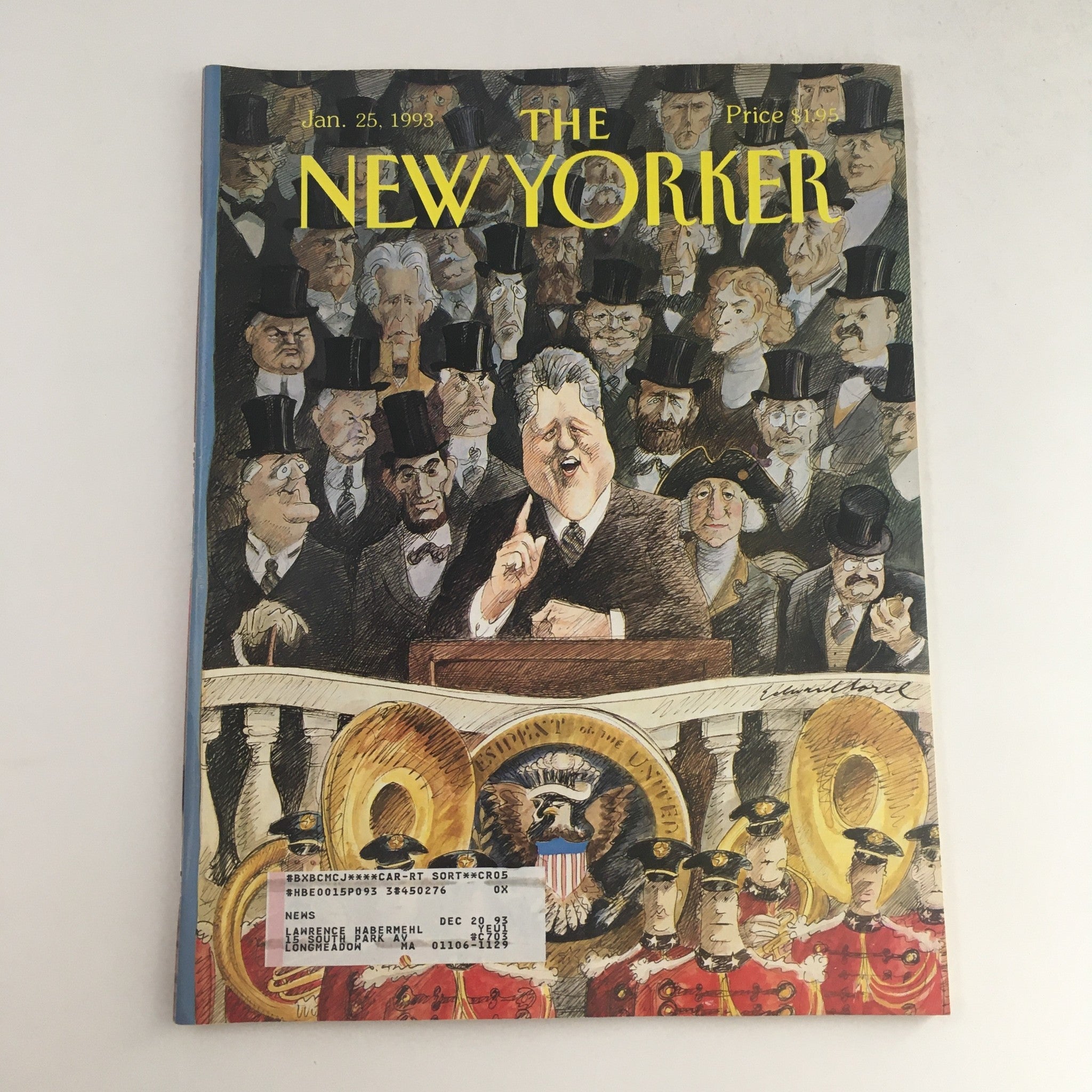 The New Yorker January 25 1993 Full Magazine Theme Cover by Edward Sorel VG