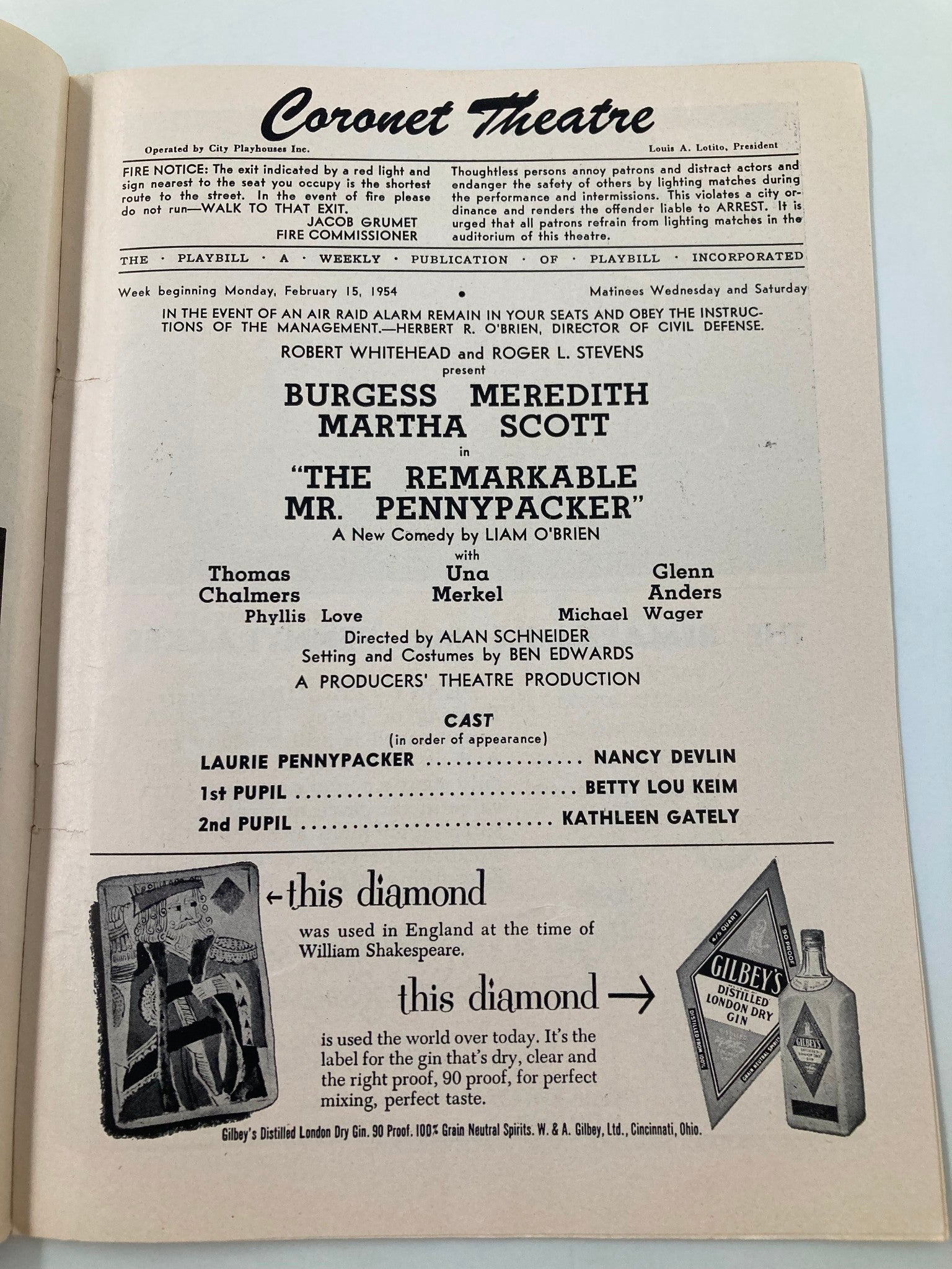 1954 Playbill Coronet Theatre The Remarkable Mr. Pennypacker Martha Scott