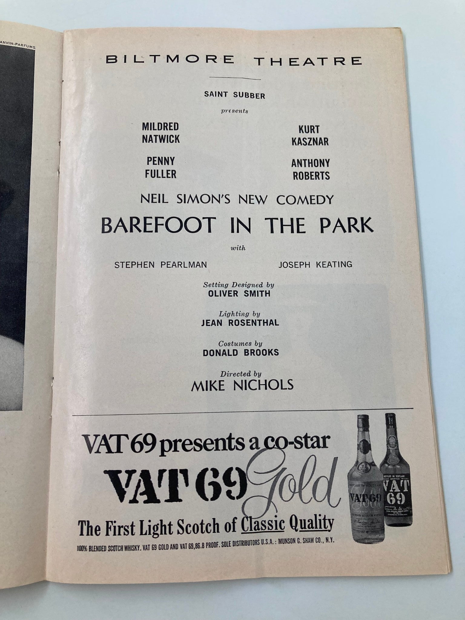 1965 Playbill Biltmore Theatre Barefoot In The Park Mildred Natwick Penny Fuller