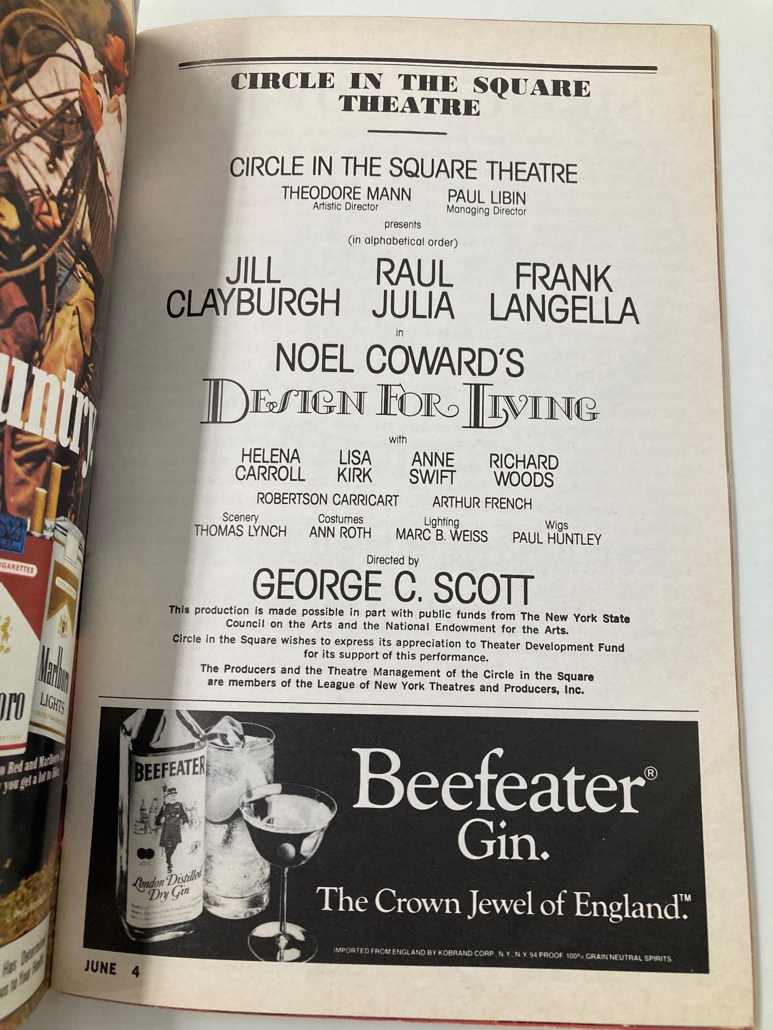 1984 Playbill Circle In The Square Theatre Design for Living Jill Clayburgh