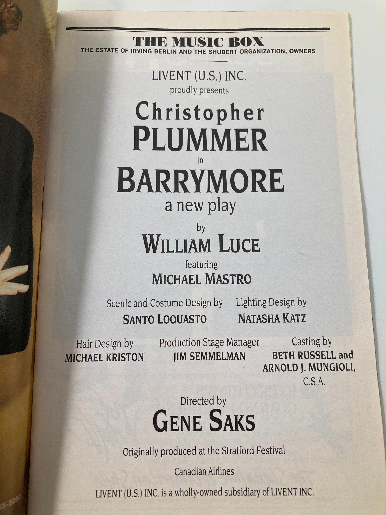 1997 Playbill The Music Box Barrymore A New Play Christopher Plummer