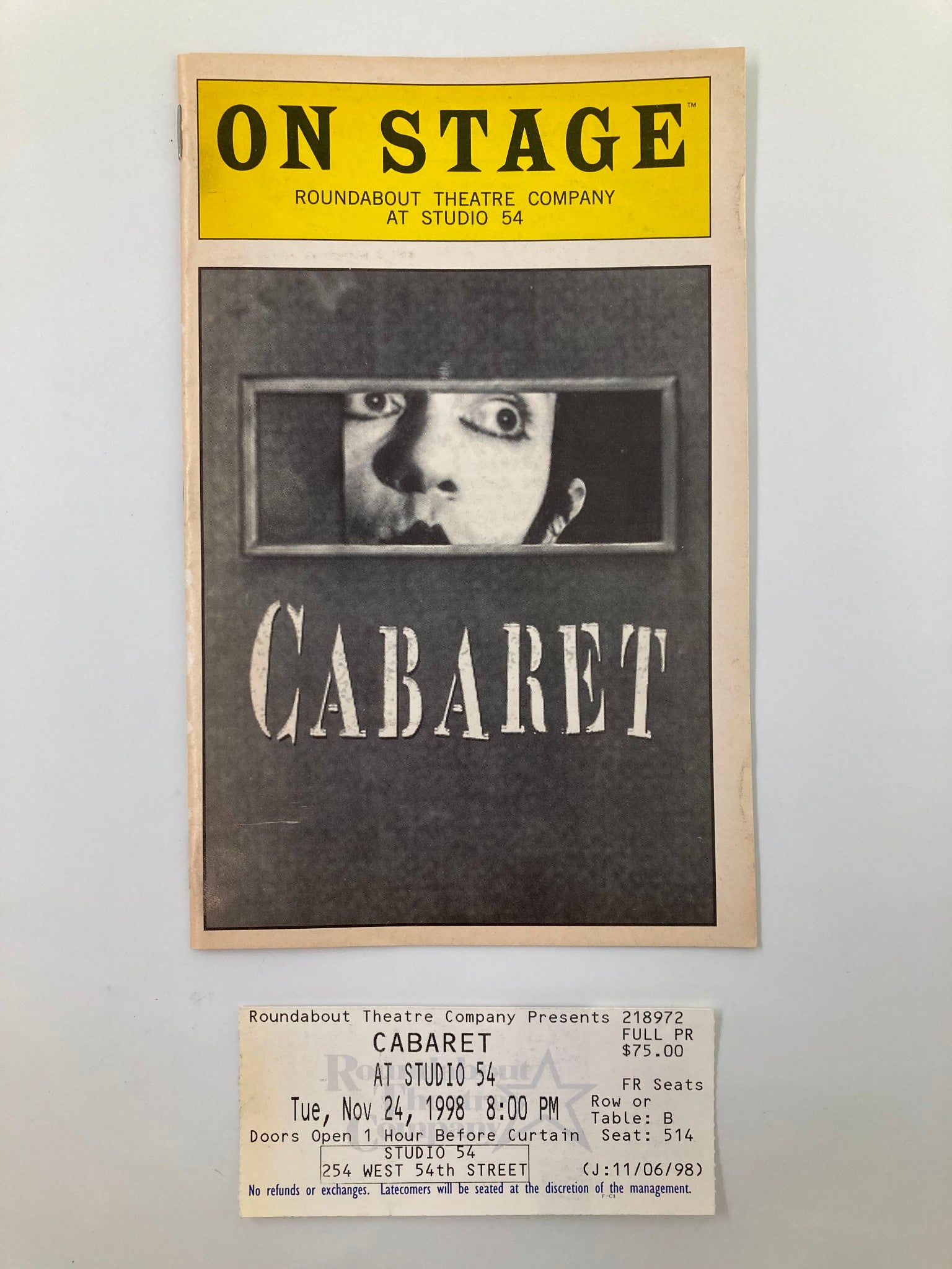 1998 Playbill Roundabout at Studio 54 Cabaret John Benjamin Hickey, Denis O'Hare