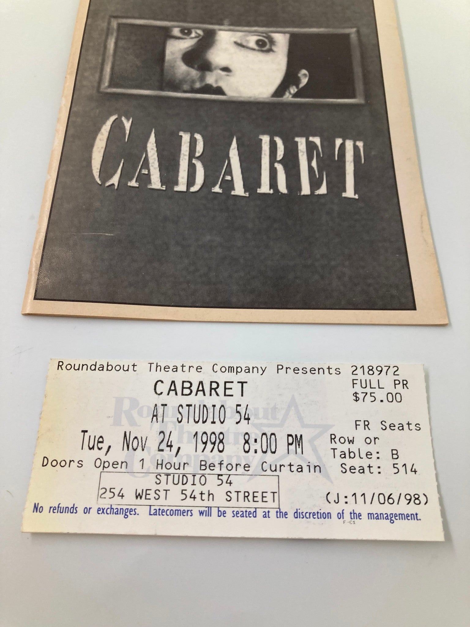 1998 Playbill Roundabout at Studio 54 Cabaret John Benjamin Hickey, Denis O'Hare