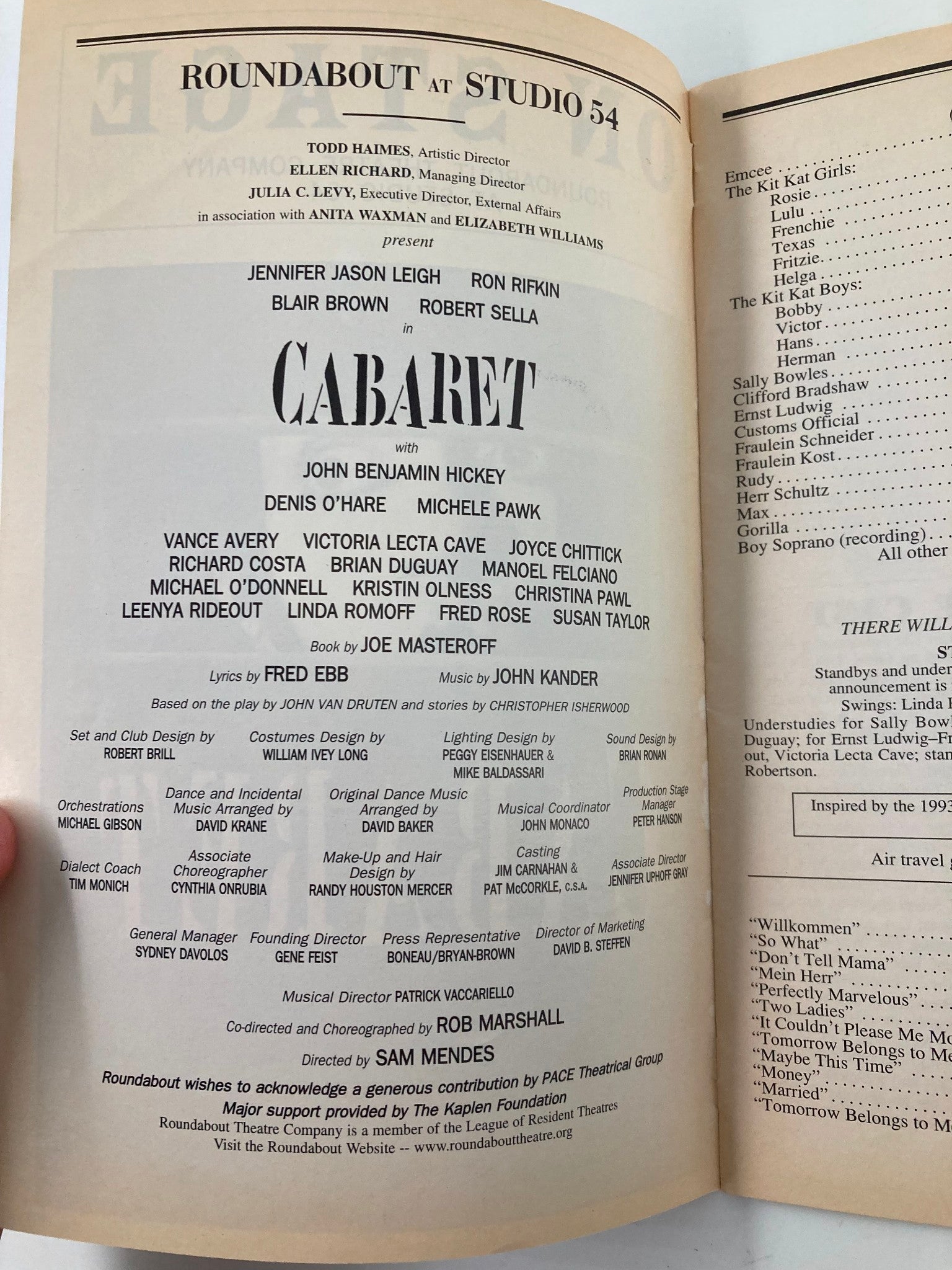 1998 Playbill Roundabout at Studio 54 Cabaret John Benjamin Hickey, Denis O'Hare