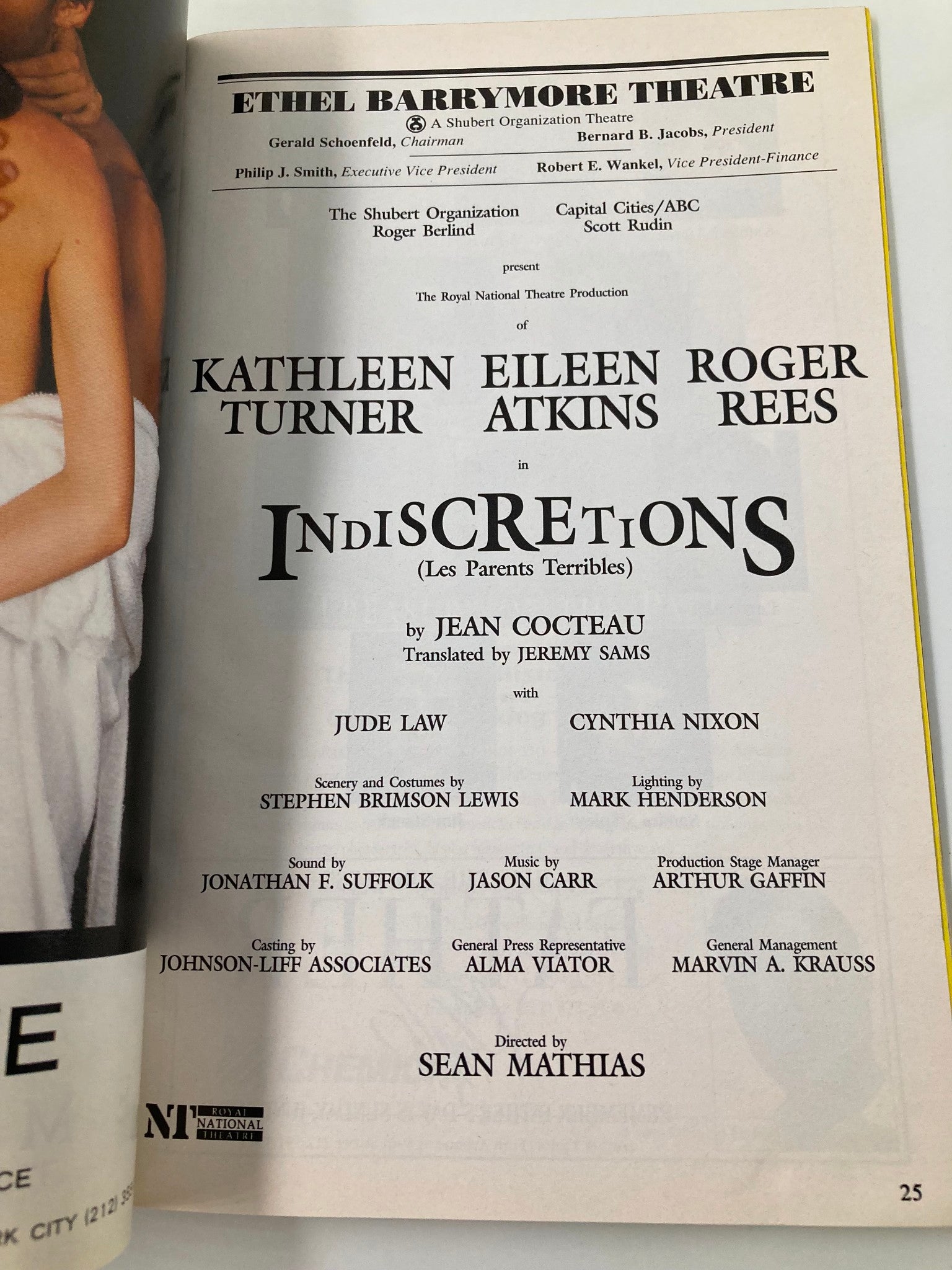 1995 Playbill Ethel Barrymore Theatre Indiscretions Kathleen Turner, Roger Rees