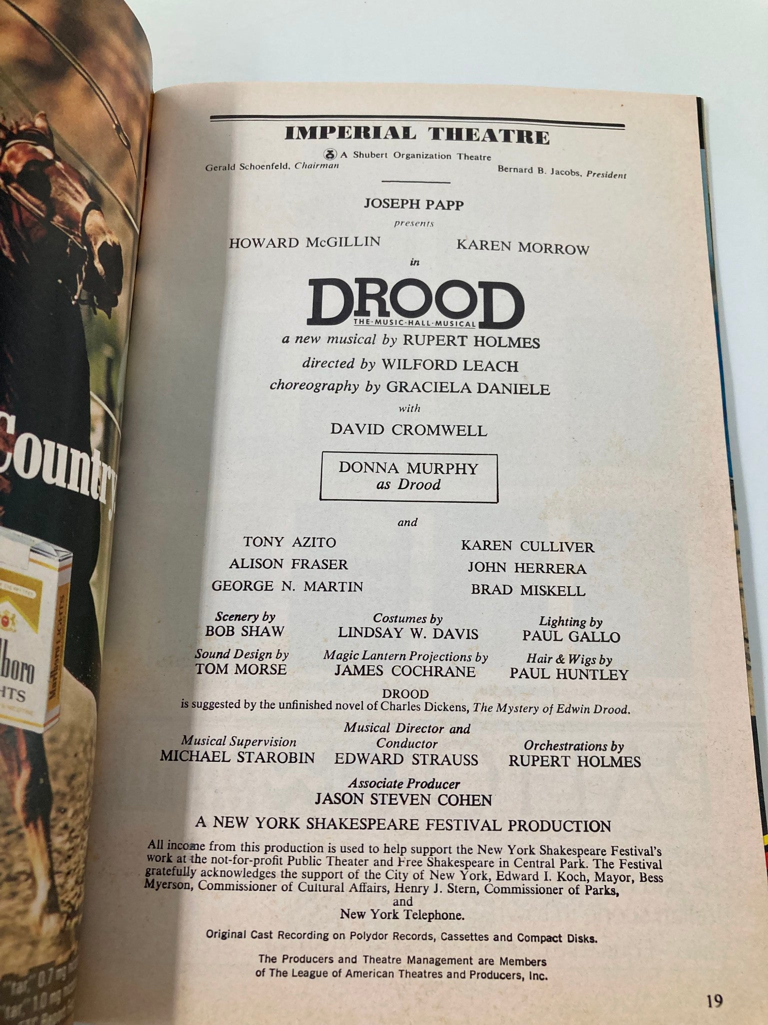 1987 Playbill Imperial Theatre Drood Donna Murphy, David Cromwell, Tony Azito