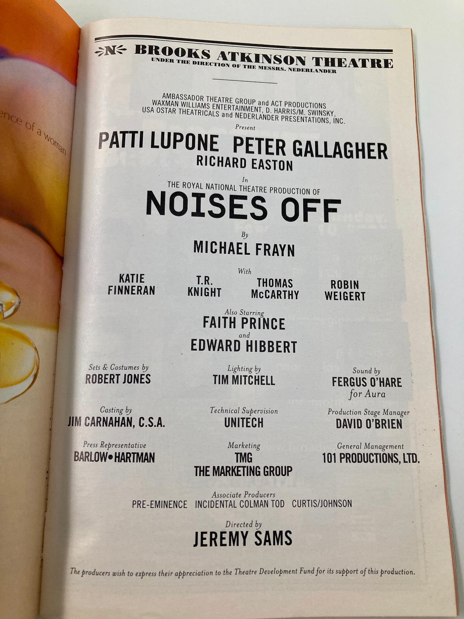 2001 Playbill Brooks Atkinson Theatre Noises Off Katie Finneran, T.P. Knight