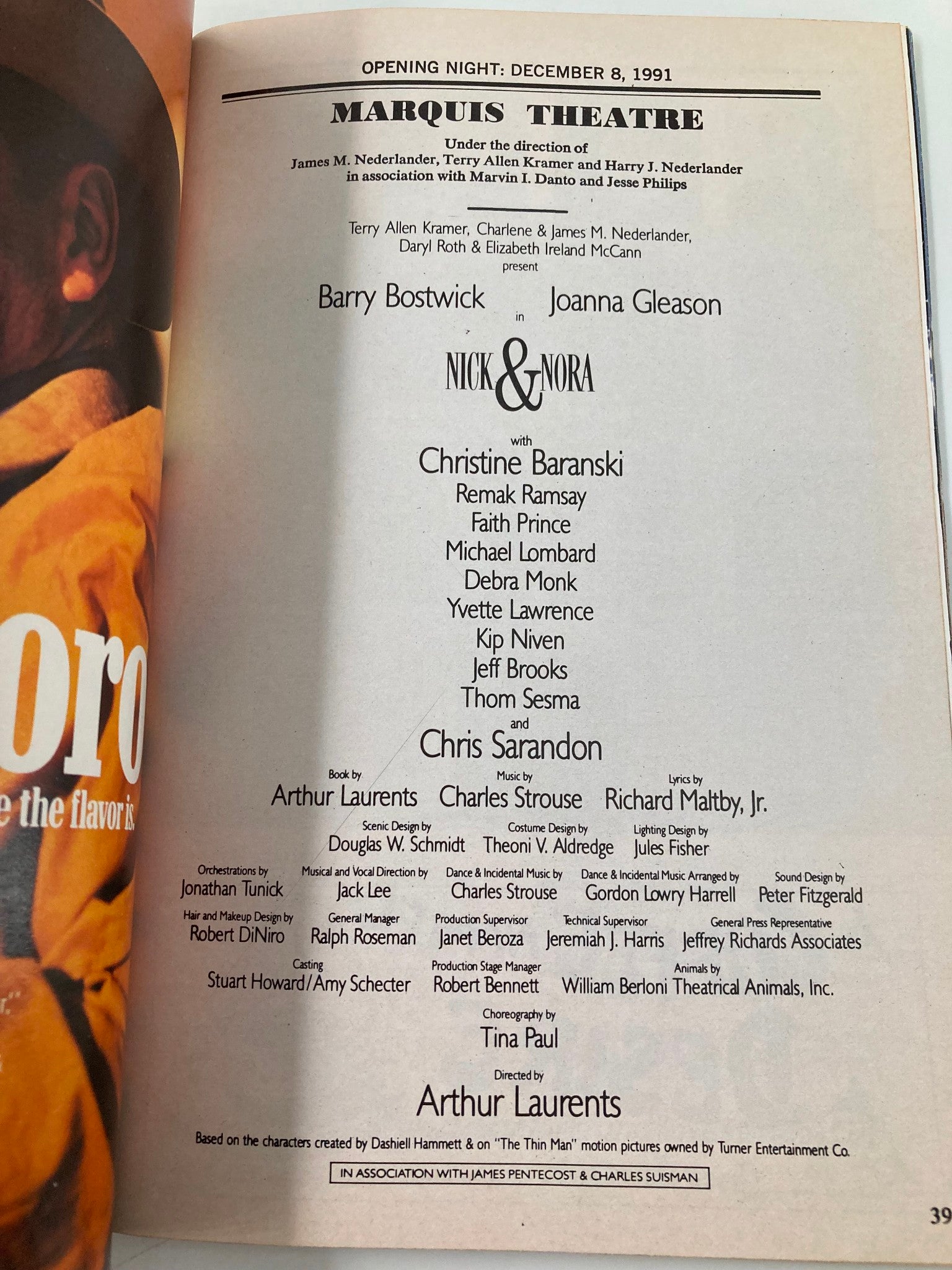 1991 Playbill Marquis Theatre Nick & Nora Christine Baranski, Remak Ramsay