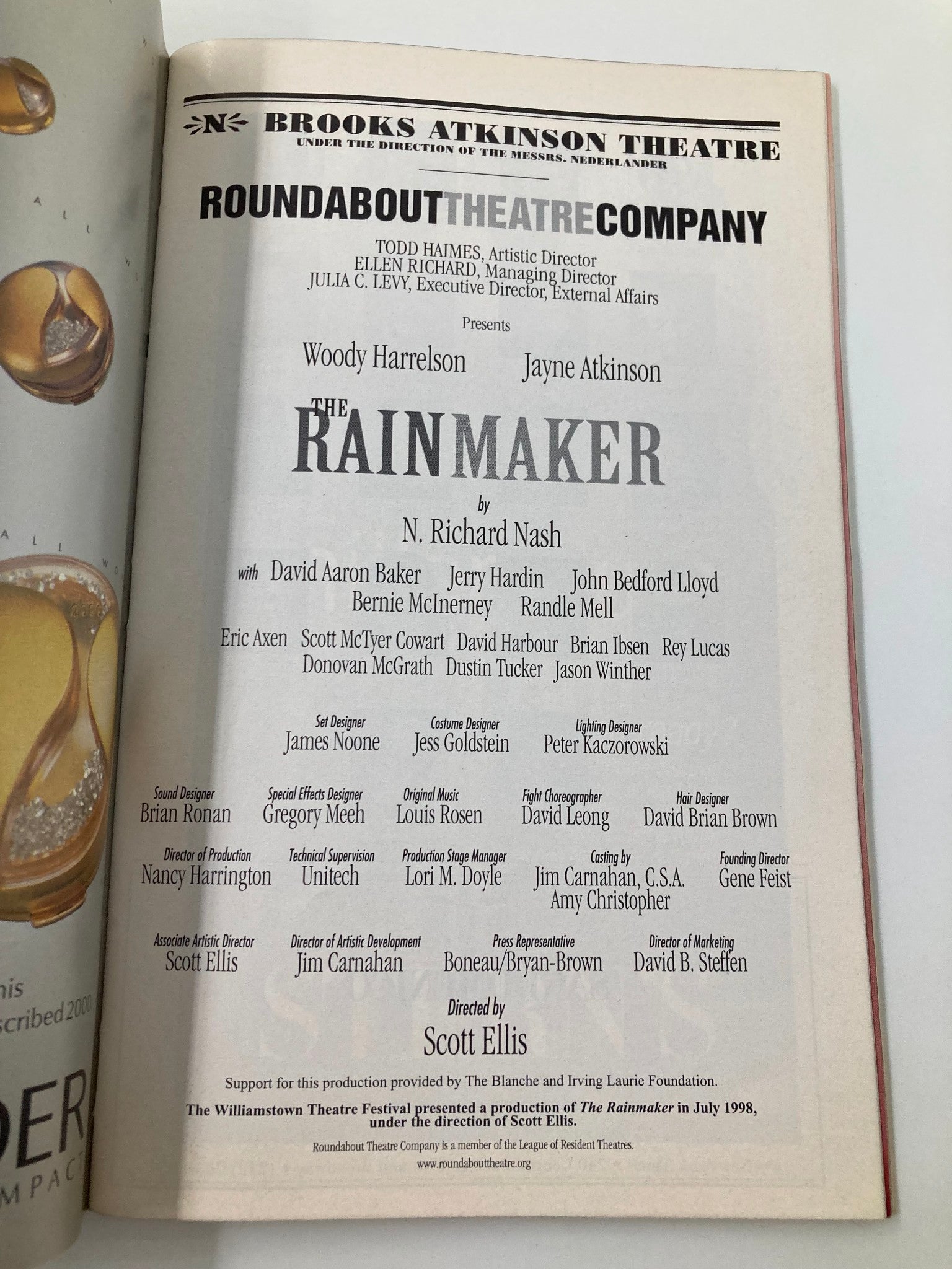 1999 Playbill Brooks Atkinson Theatre Woody Harrelson in The Rain Maker