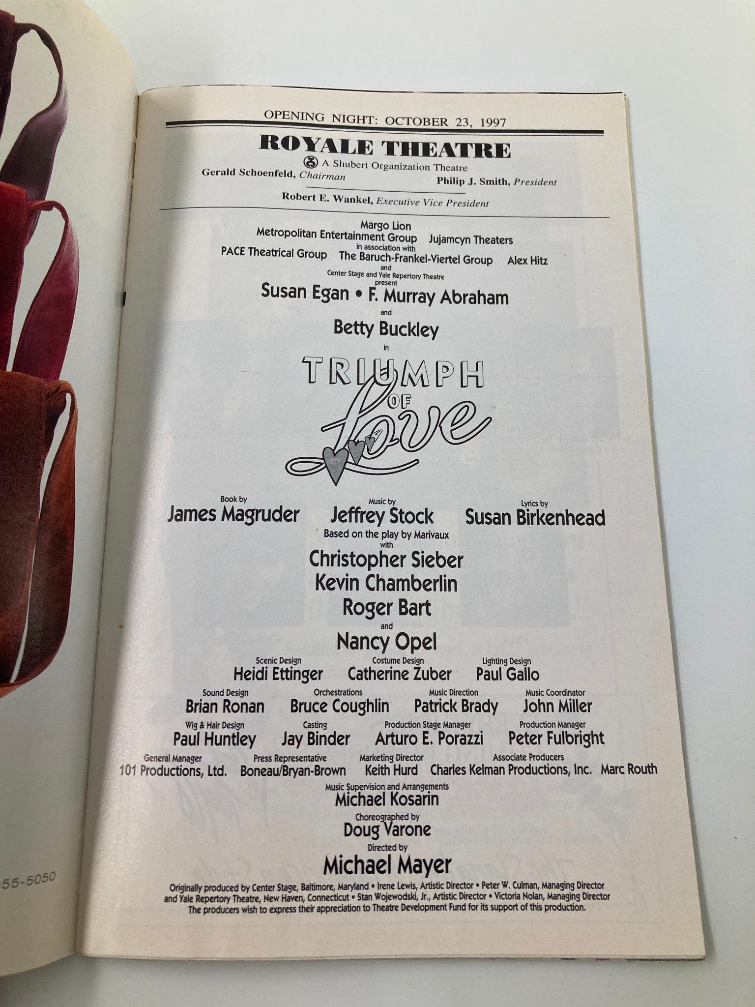 1997 Playbill Royale Theatre Triumph of Love Susan Egan, F. Murray Abraham