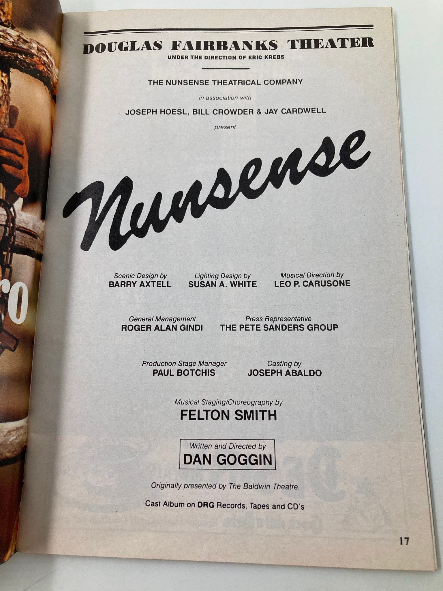 1992 Playbill Douglas Fairbanks Theater Joseph Hoesl, Bill Crowder Nunsense