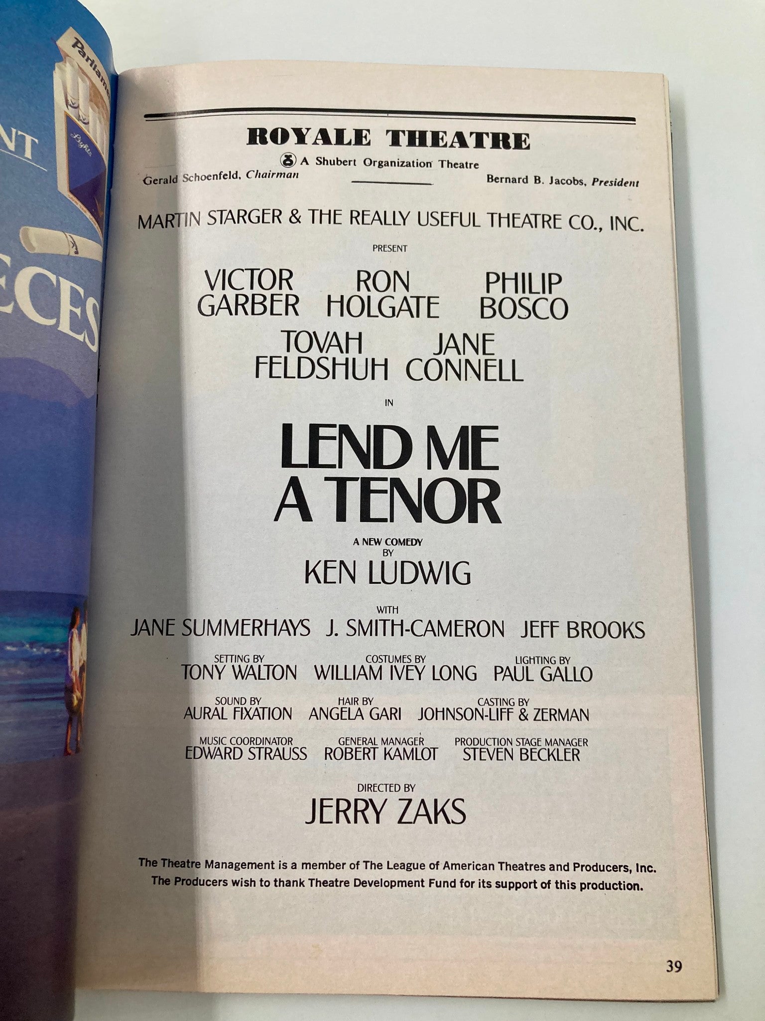 1989 Playbill Royale Theatre Lend Me A Tenor Victor Garber, Ron Holgate