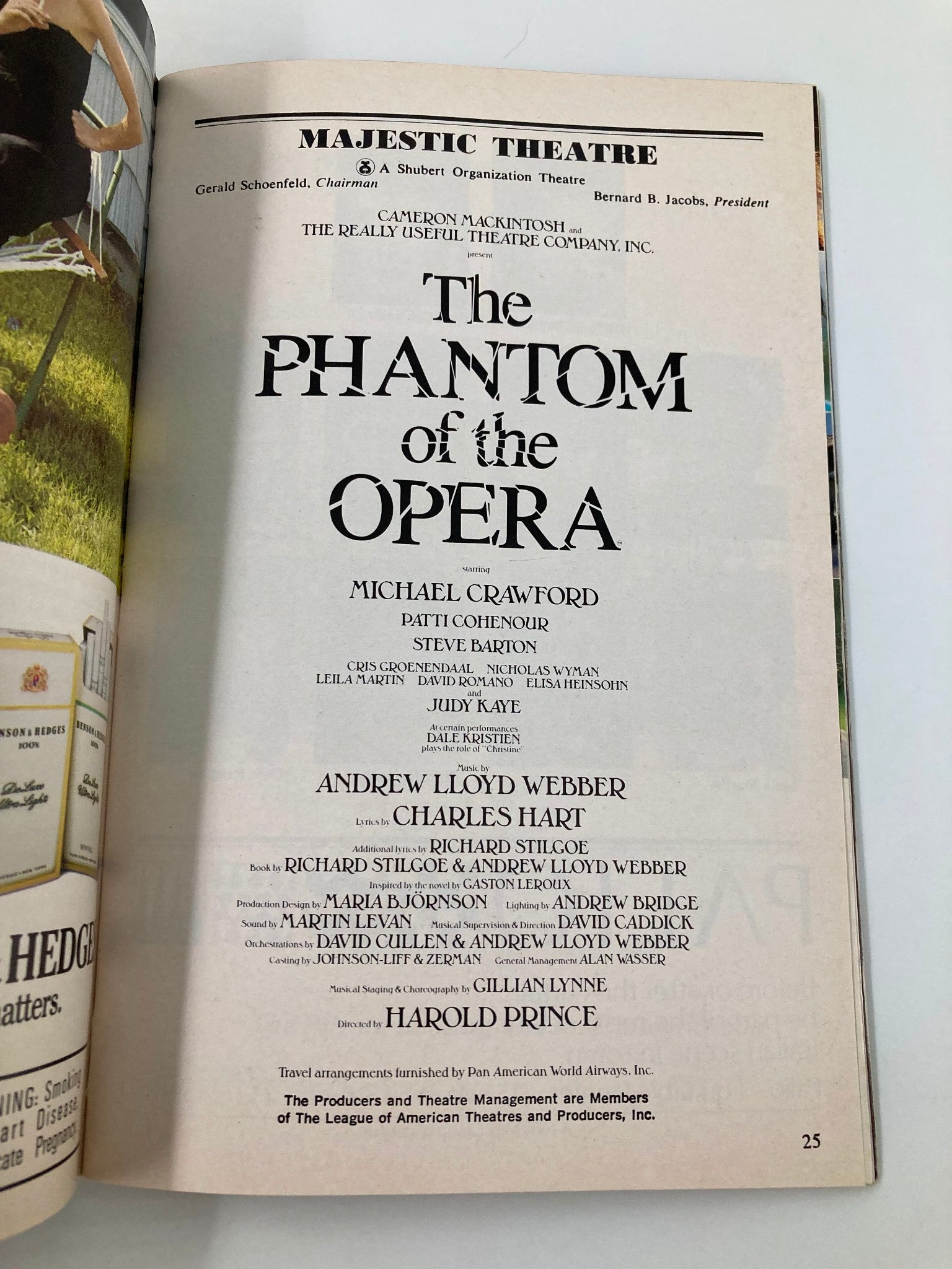 1988 Playbill Majestic Theatre The Phantom of the Opera Micahel Crawford