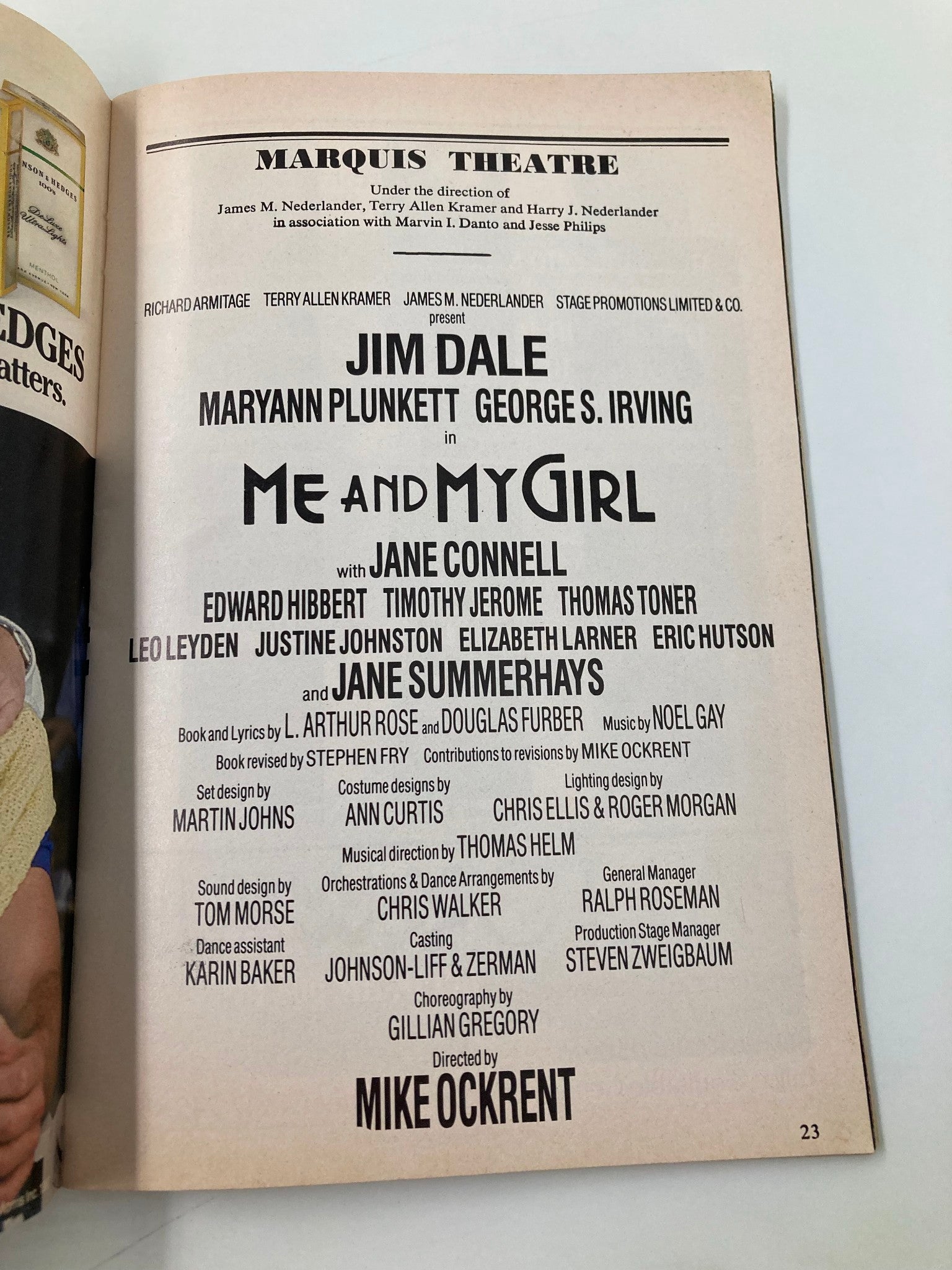 1987 Playbill Marquis Theatre Me and My Girl Jim Dale, Maryann Plunkett