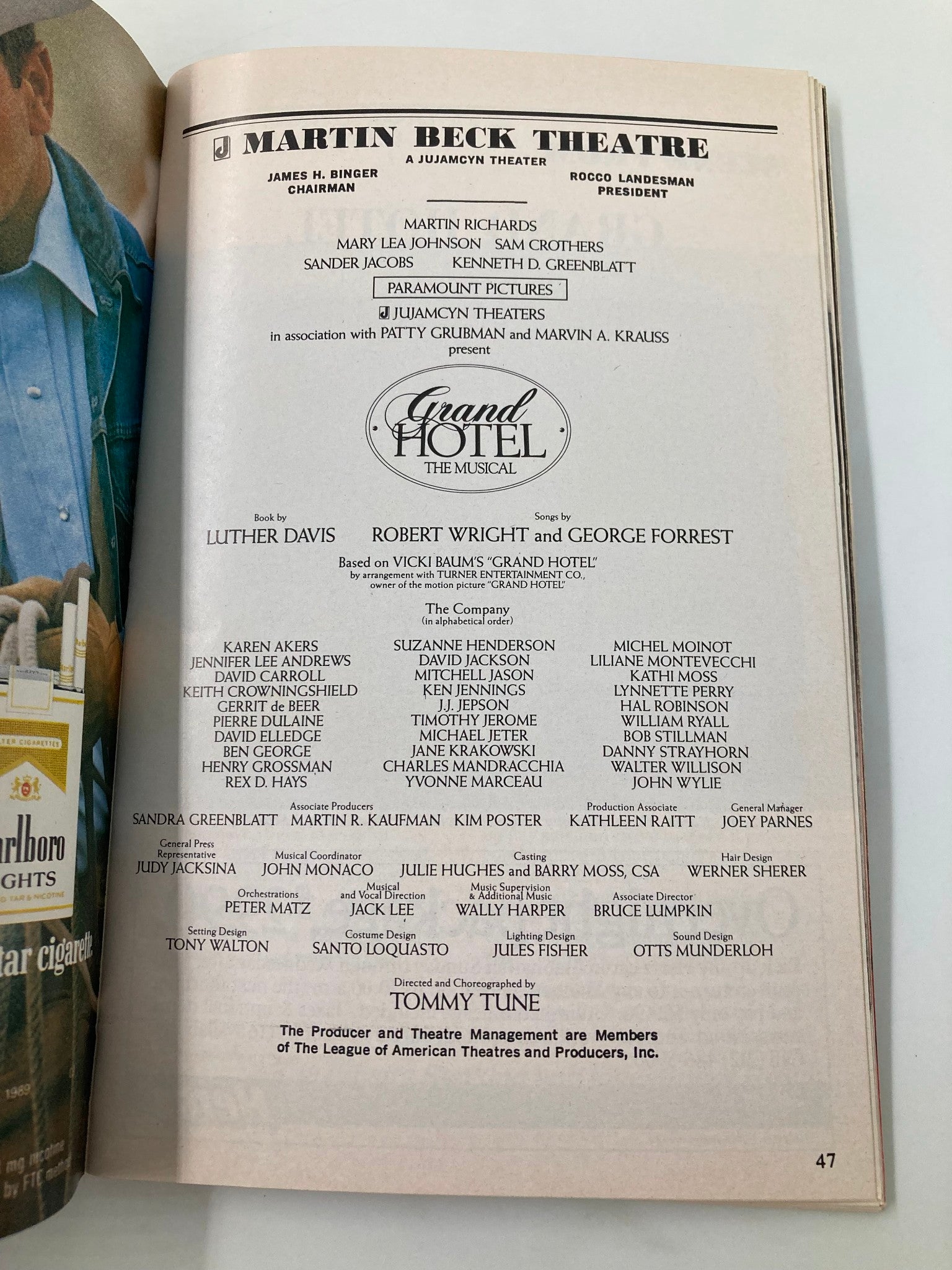 1989 Playbill Martin Beck Theatre Grand Hotel The Musical Karen Akers Kathi Moss