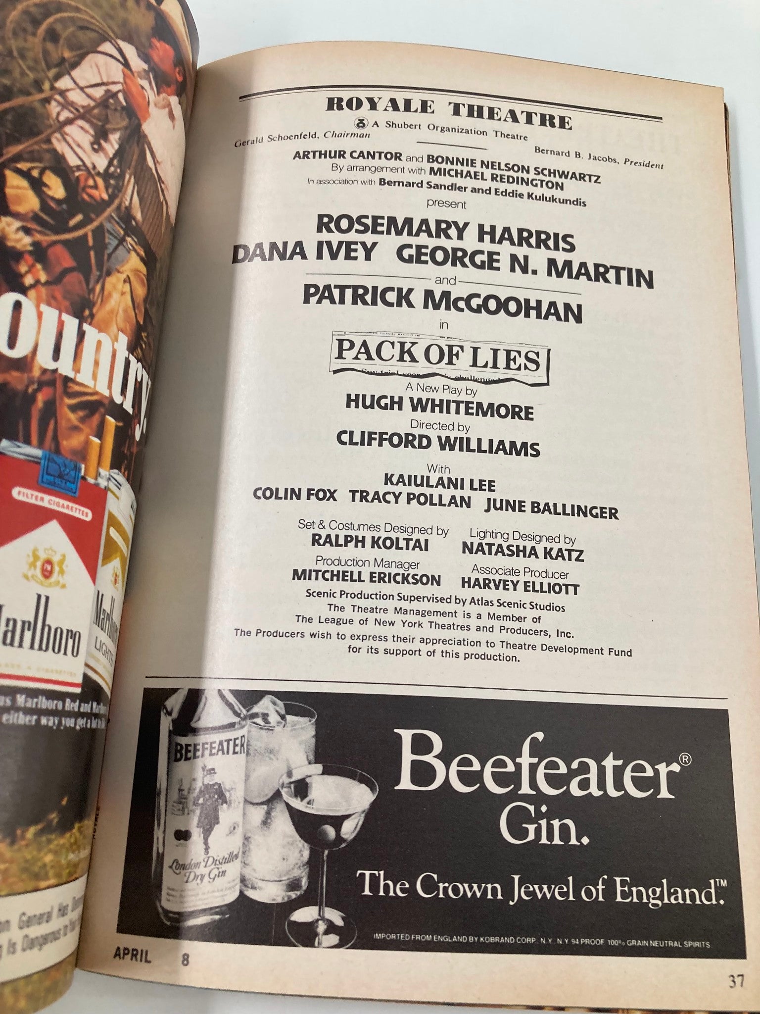 1985 Playbill Royale Theatre Pack of Lies Rosemary Harris, George N. Martin