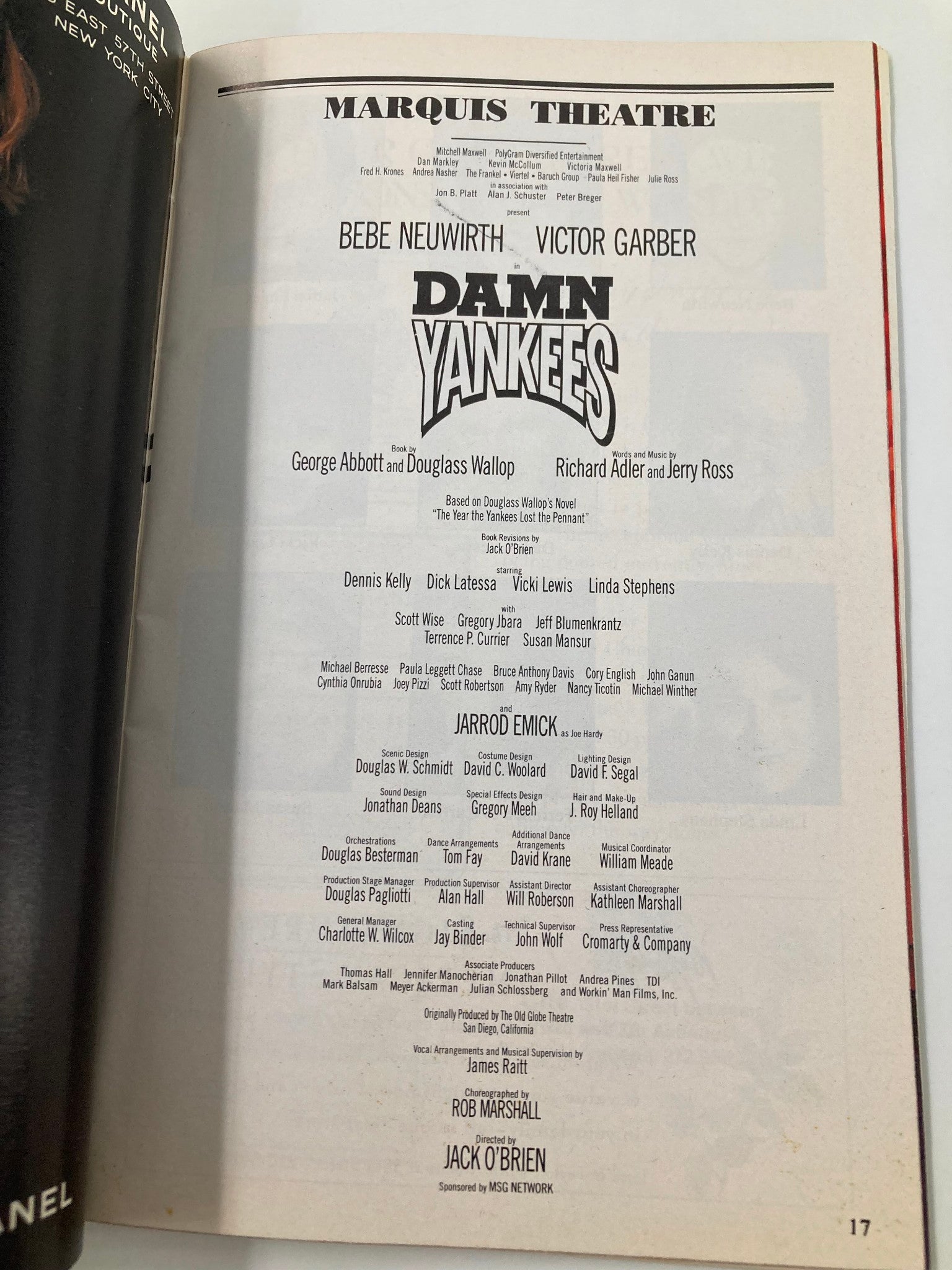 1994 Playbill Marquis Theatre Damn Yankees Bebe Neuwirth, Victor Garber