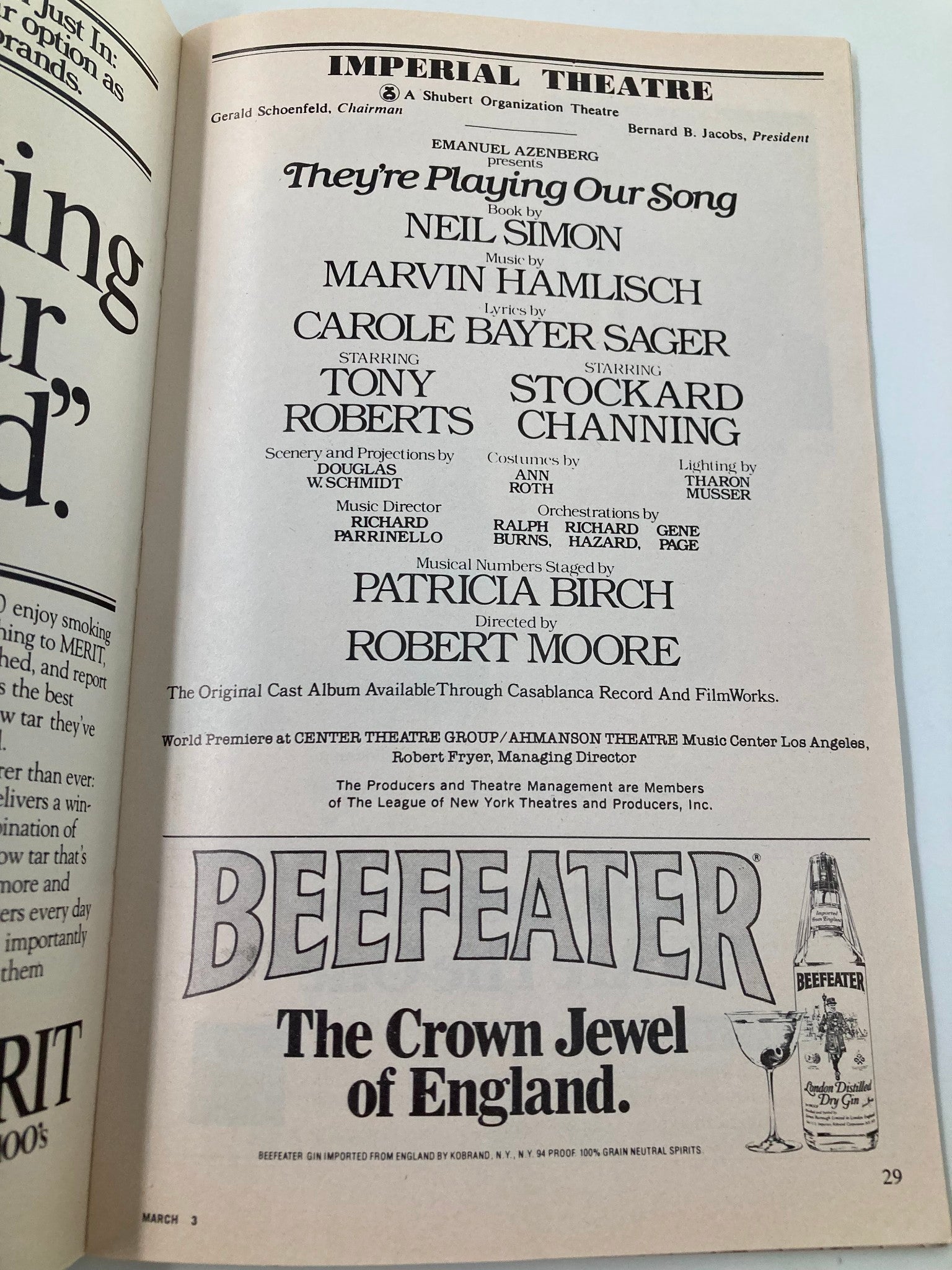 1980 Playbill Imperial Theatre They're Playing Our Song Stockard Channing