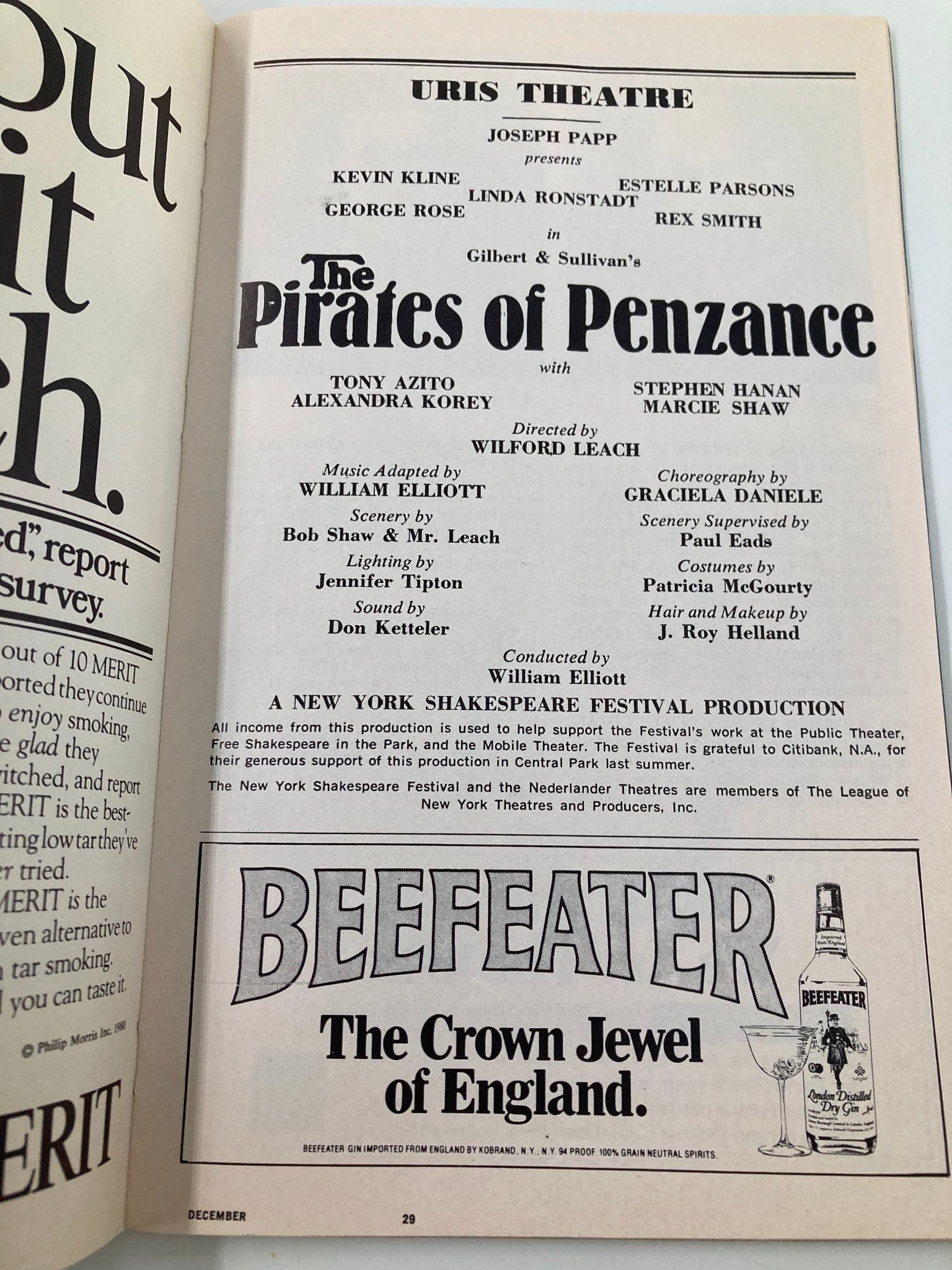 1980 Playbill Uris Theatre The Pirates of Penzance Tony Azito, Stephen Hanan