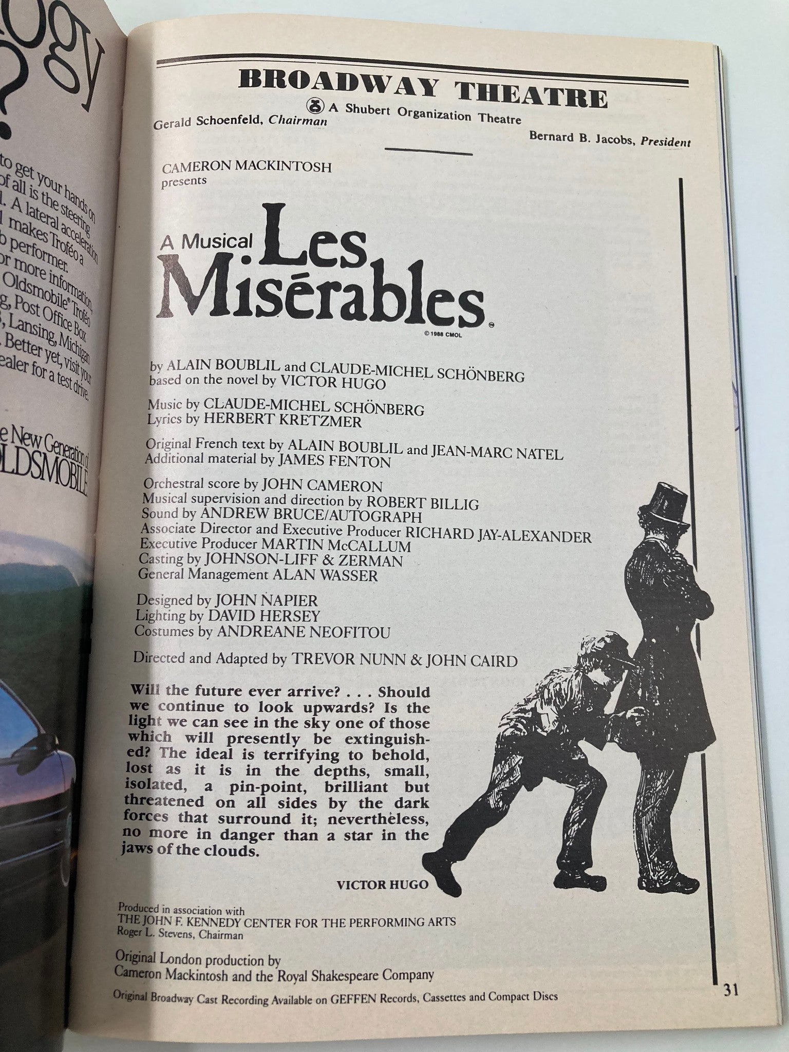 1989 Playbill Broadway Theatre A Musical Les Miserables by Alain Boublil