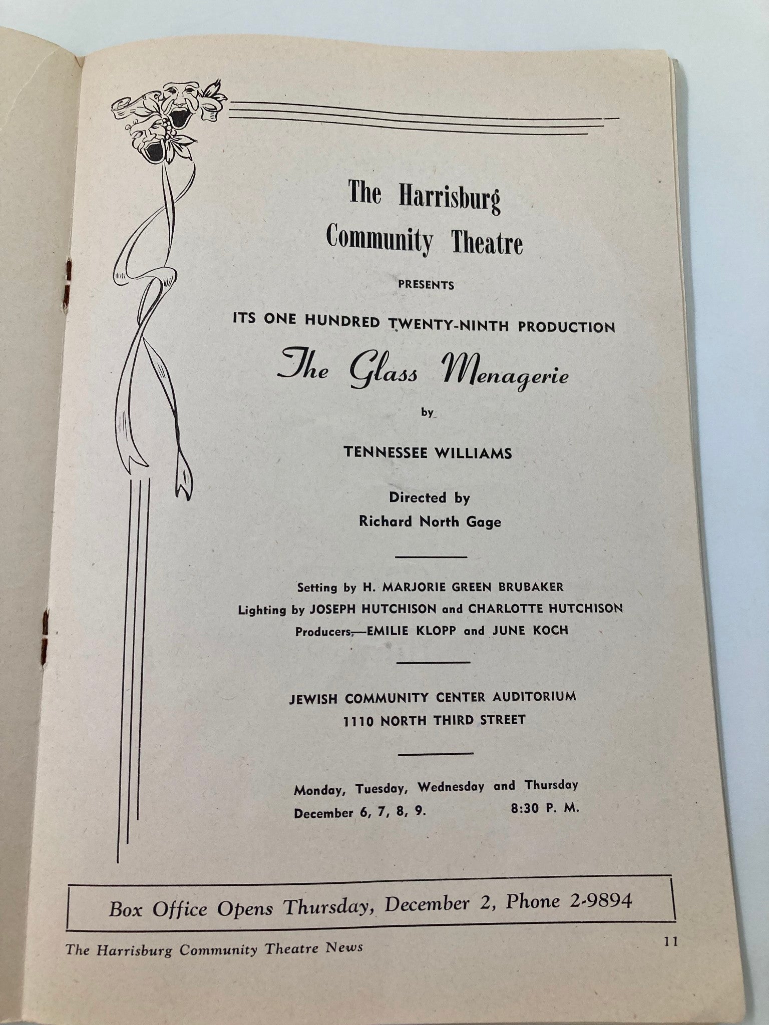 1948 The Harrisburg Community Theatre The Glass Menagerie by Tennessee Williams