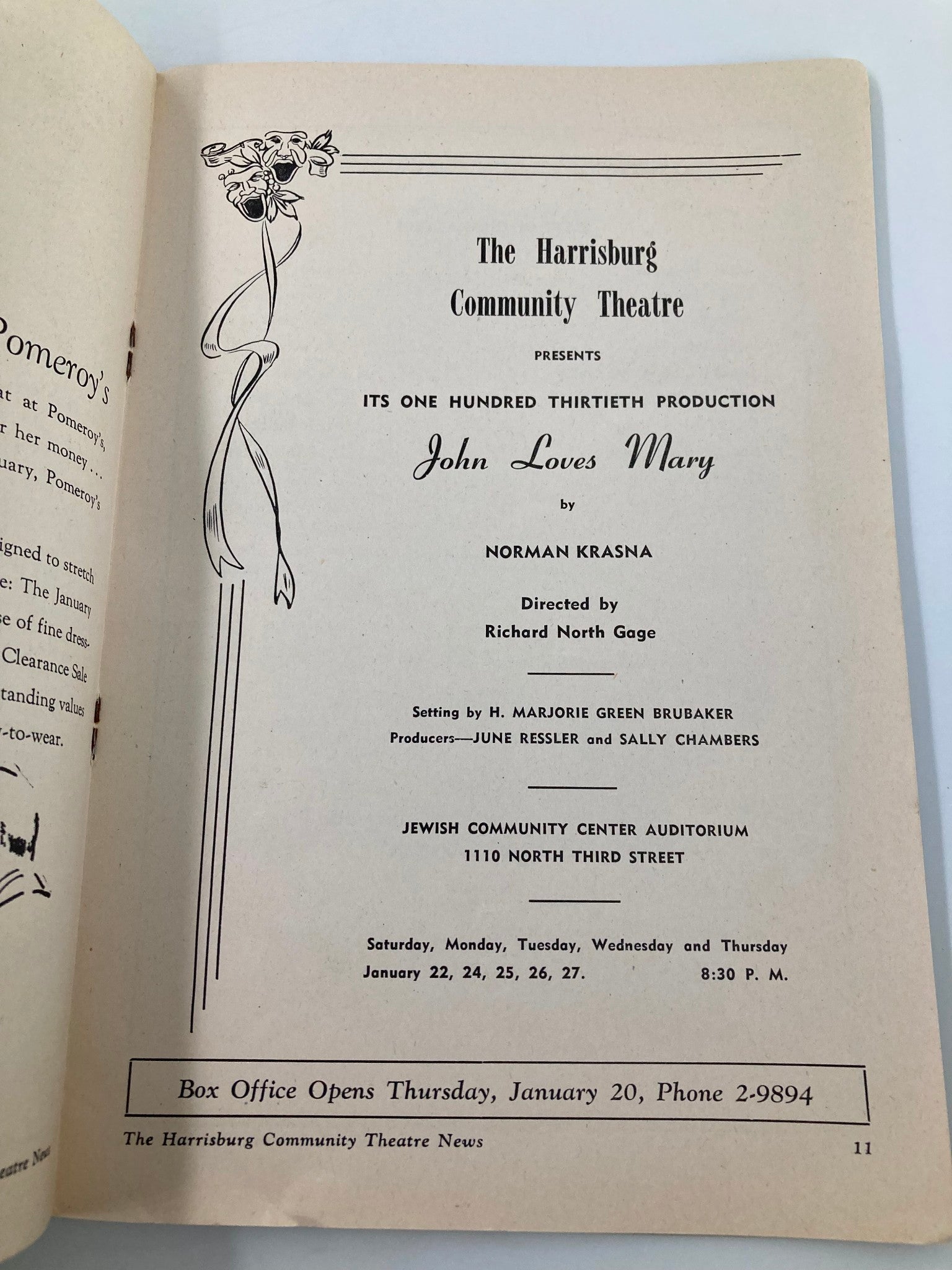 1949 The Harrisburg Community Theatre John Loves Mary by Norman Krasna