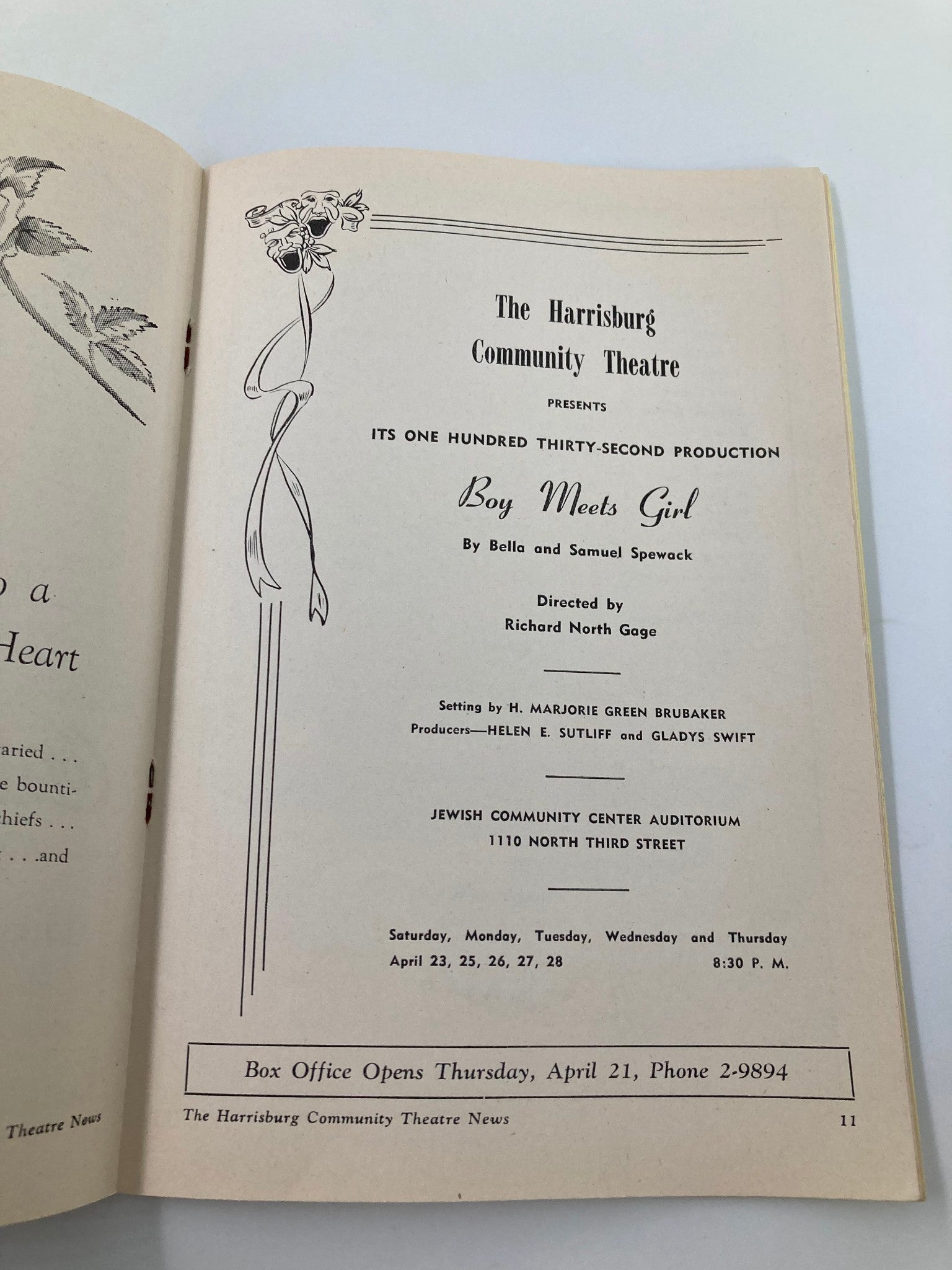 1949 The Harrisburg Community Theatre Boy Meets Girl by Bella & Samuel Spewack