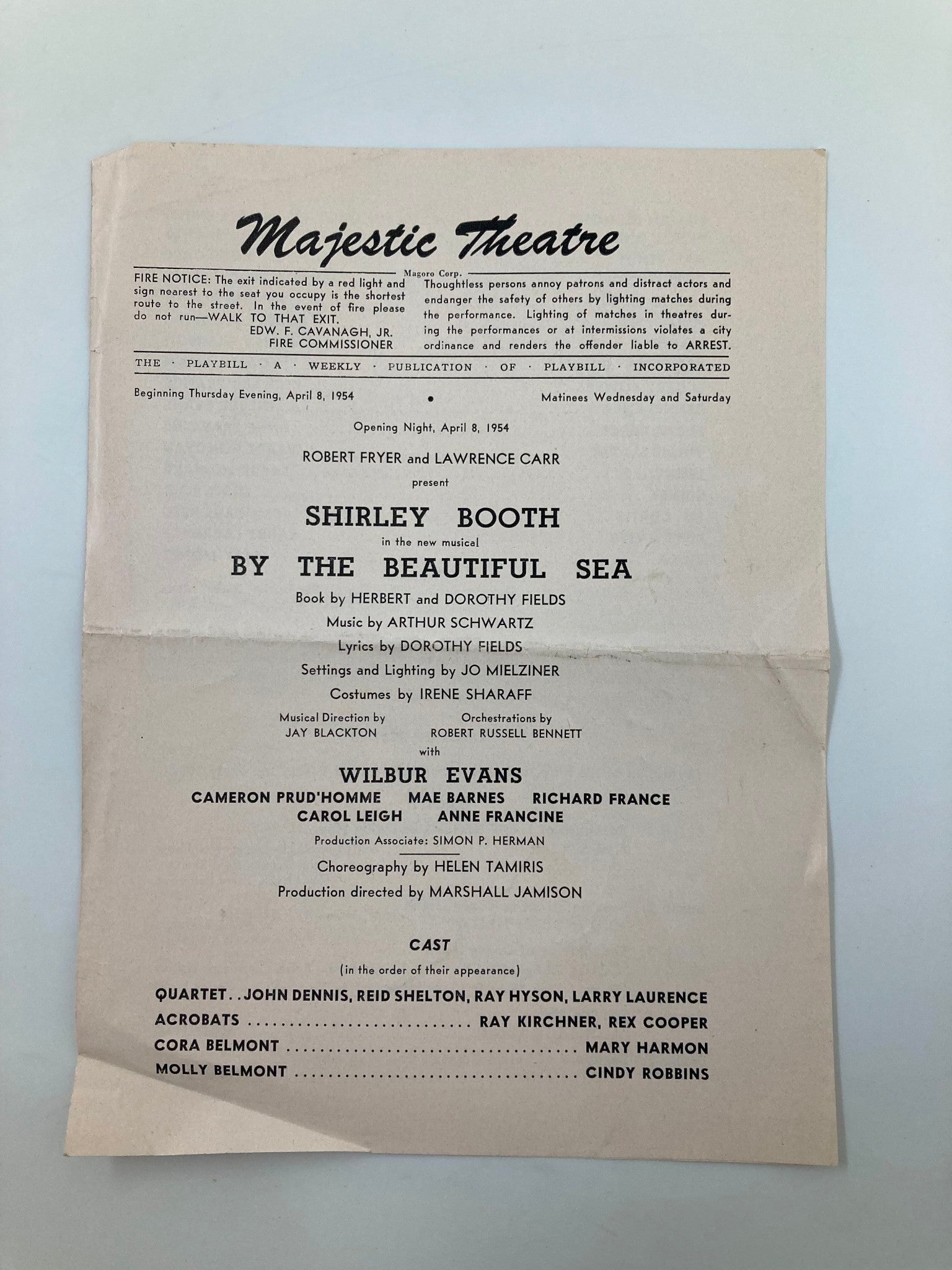 1954 Majestic Theatre By The Beautiful Sea Shirley Booth, Wilbur Evans