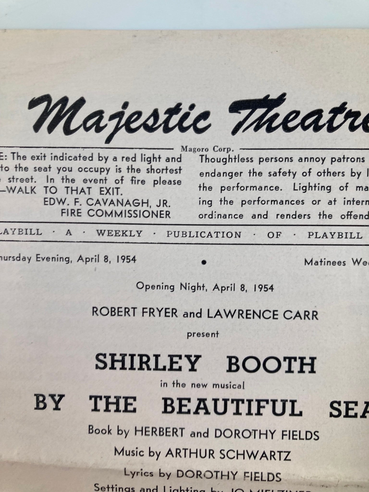 1954 Majestic Theatre By The Beautiful Sea Shirley Booth, Wilbur Evans