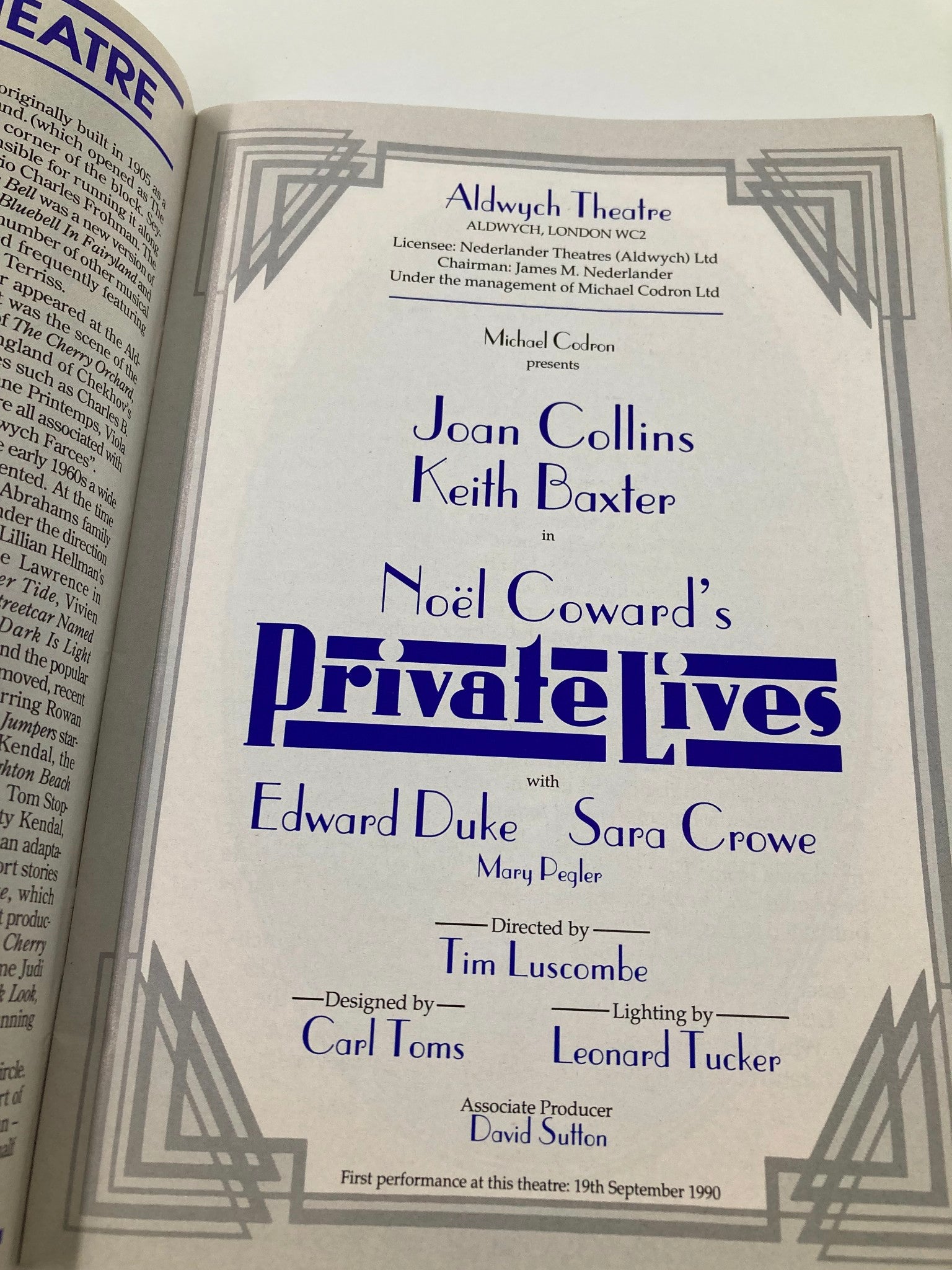 1990 Aldwych Theatre Private Lives Edward Duke, Sara Crowe, Marly Pegler