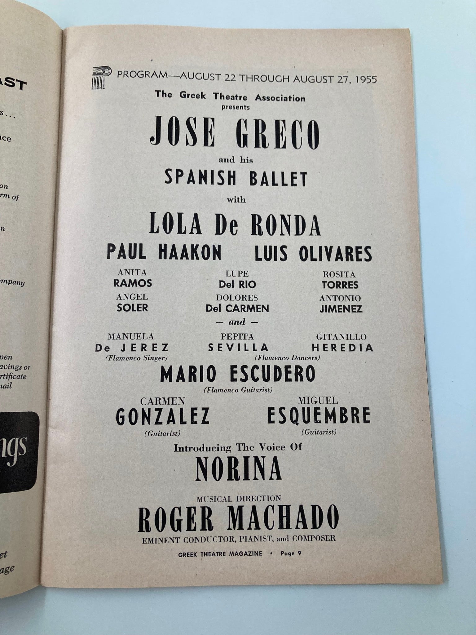 1955 Greek Theatre Magazine Jose Greco Spanish Ballet Lola De Ronda, Paul Haakon