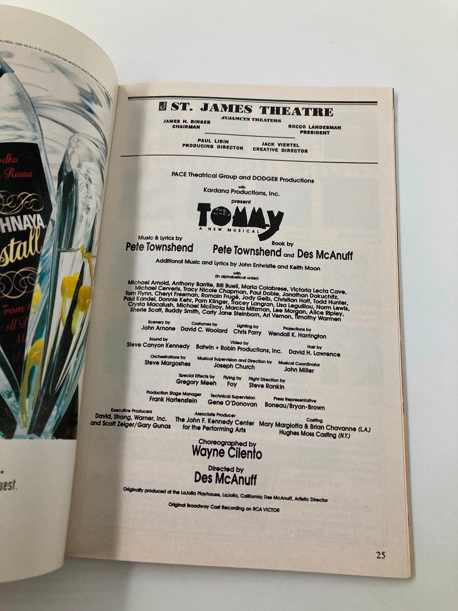 1993 Playbill St. James Theatre Tommy A New Musical Michael Arnold Bill Buell VG