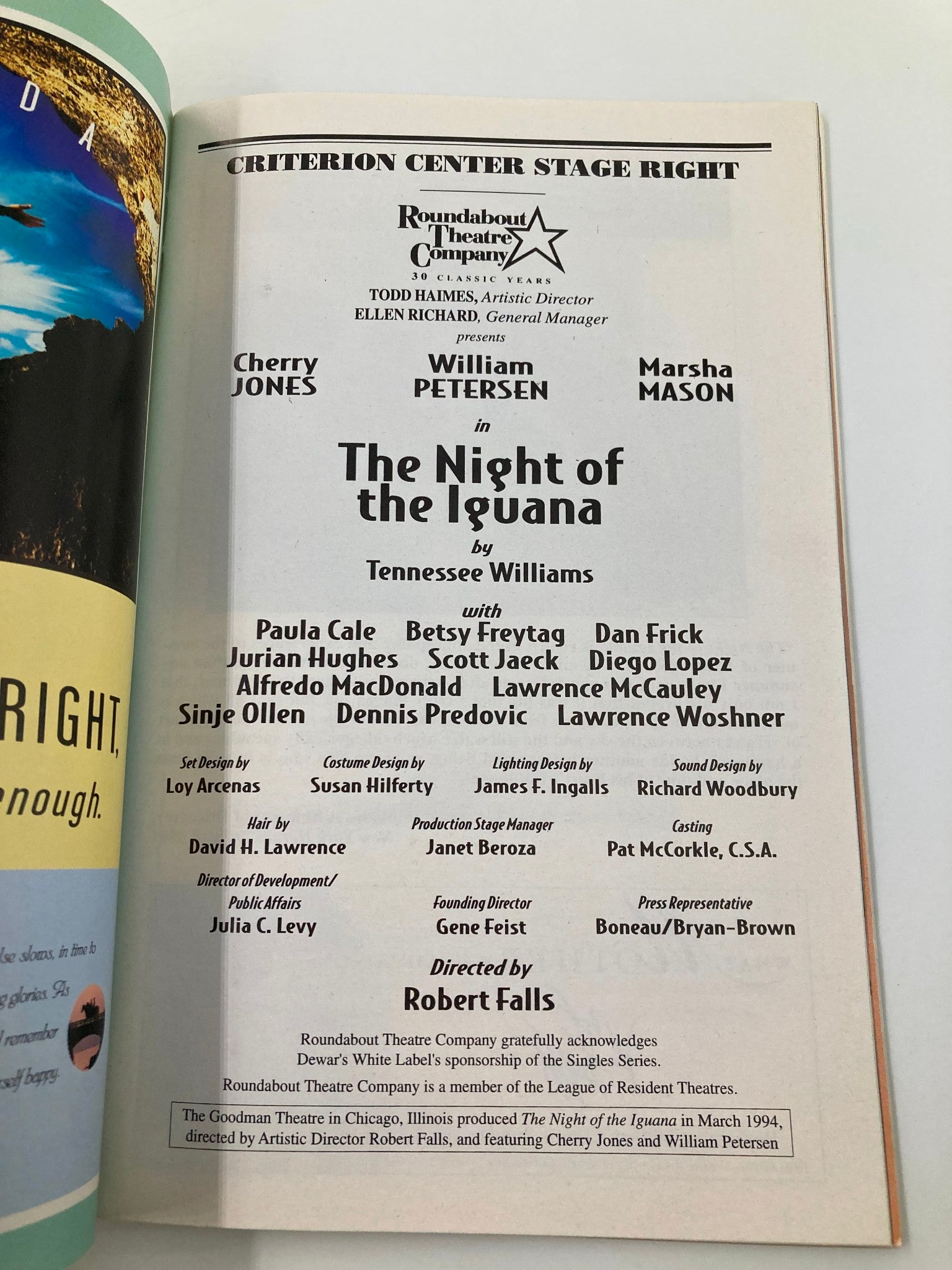 1996 Playbill Criterion Center Stage Right The Night of the Iguana Paula Cale VG