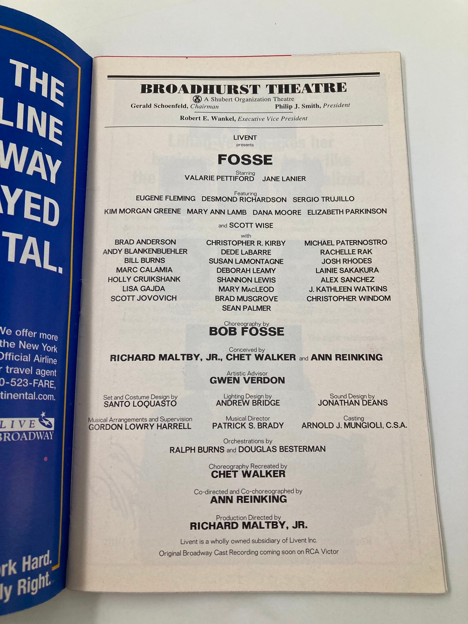 1999 Playbill Broadhurst Theatre Fosse Valarie Pettiford, Jane Lanier VG