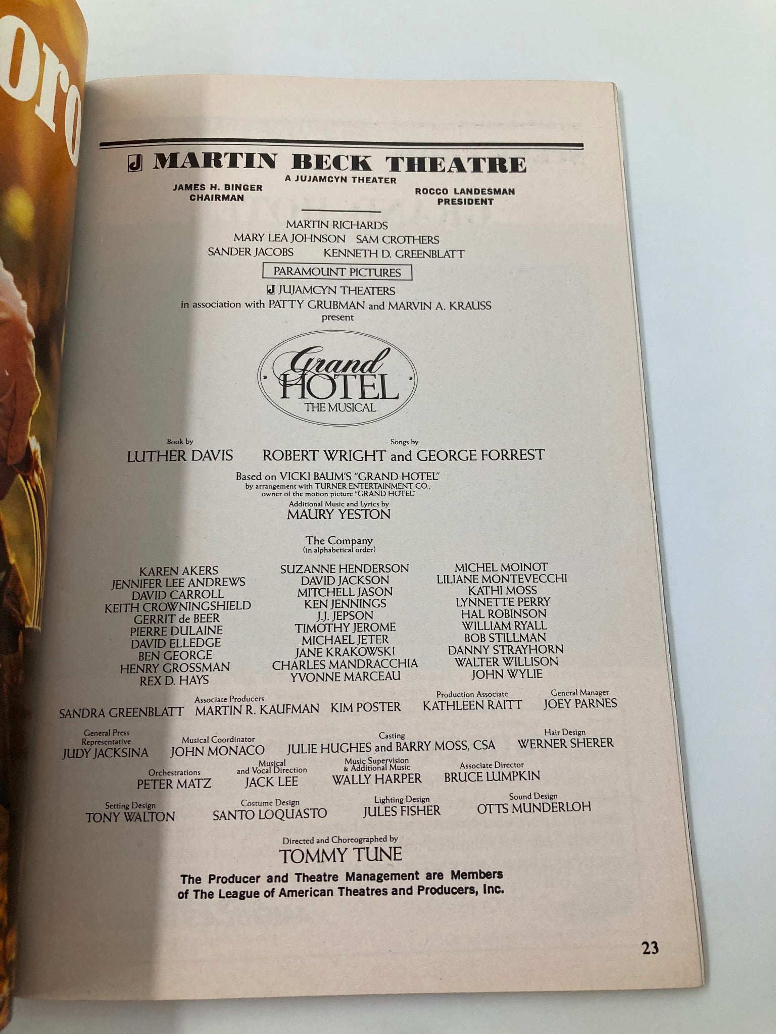 1990 Playbill Martin Beck Theatre Grand Hotel The Musical Karen Akers VG