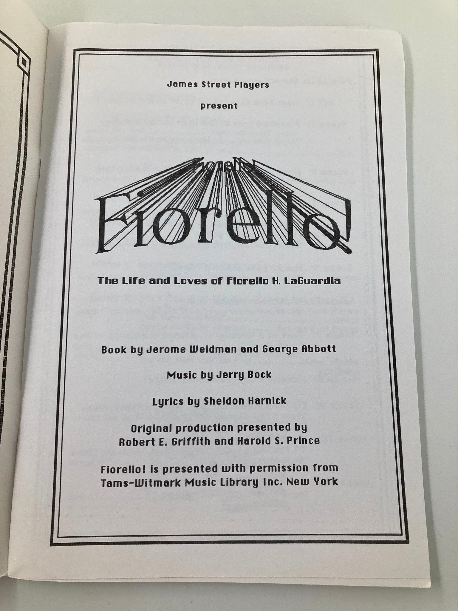 1993 James Street Players Fiorello! The Life and Loves of Florello H. LaGuardia