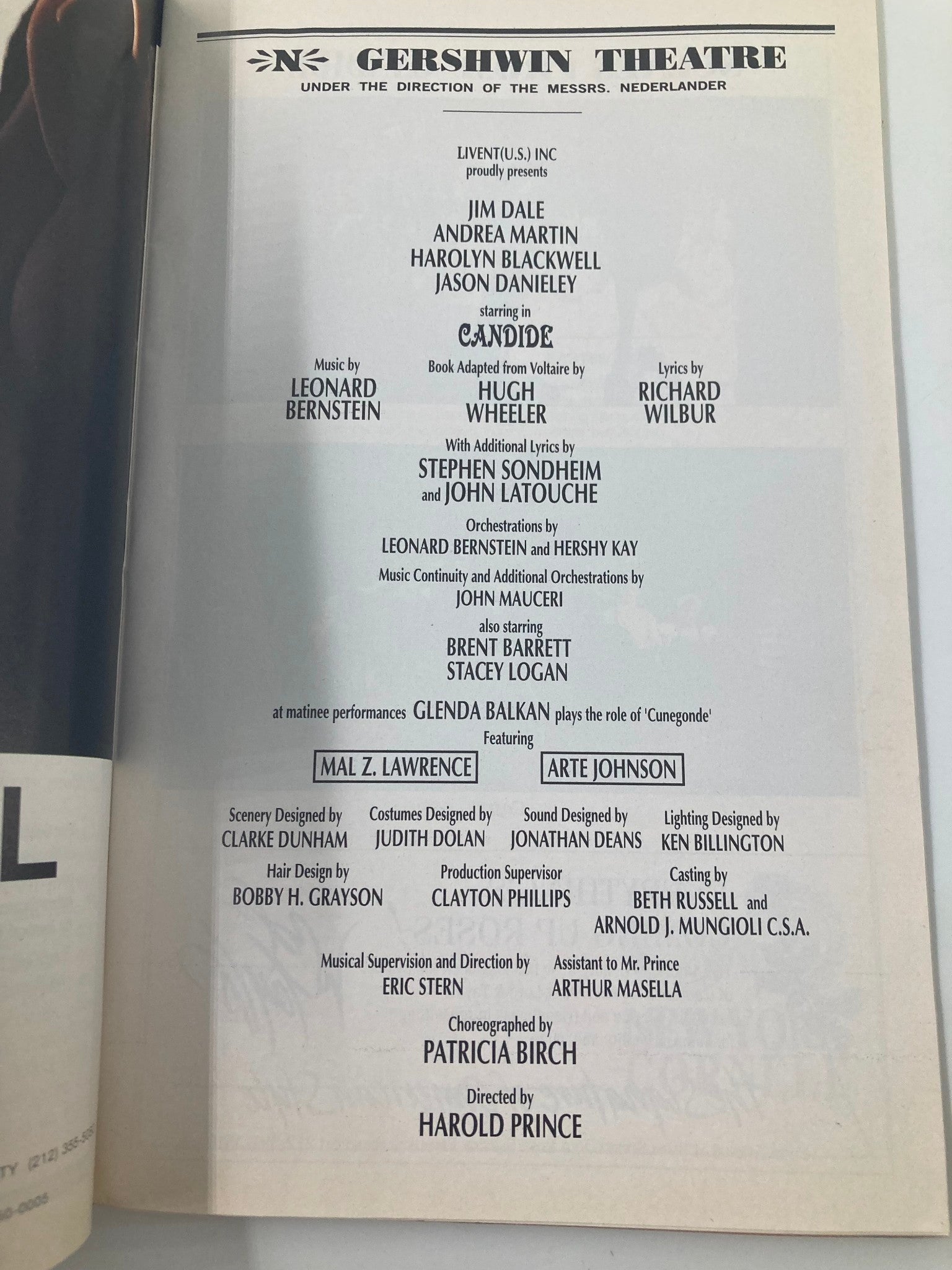 1997 Playbill Gershwin Theatre Candide Jim Dale, Andrea Martin, Jason Danieley