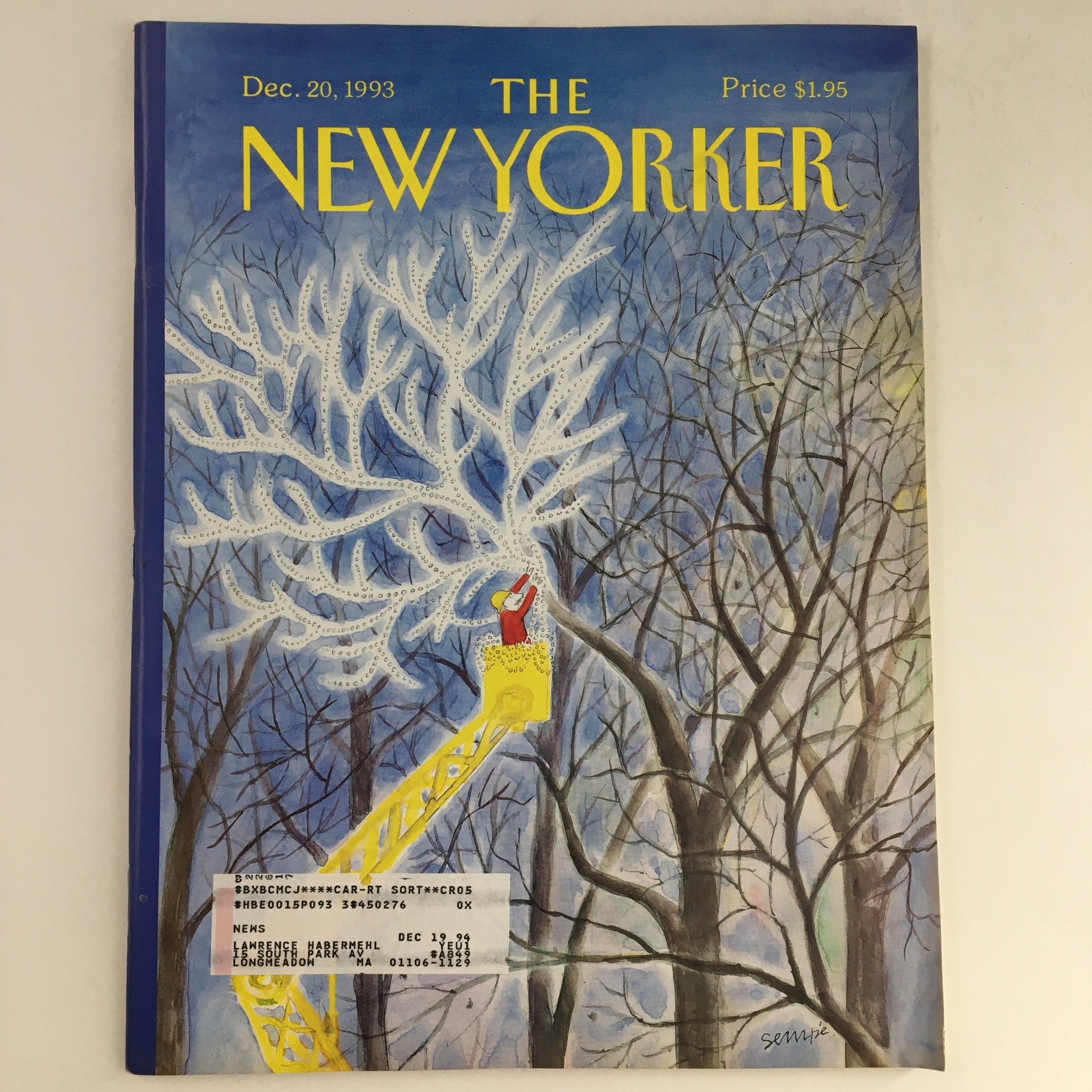 The New Yorker December 20 1993 Full Magazine Theme Cover by Jean-Jacques Sempé