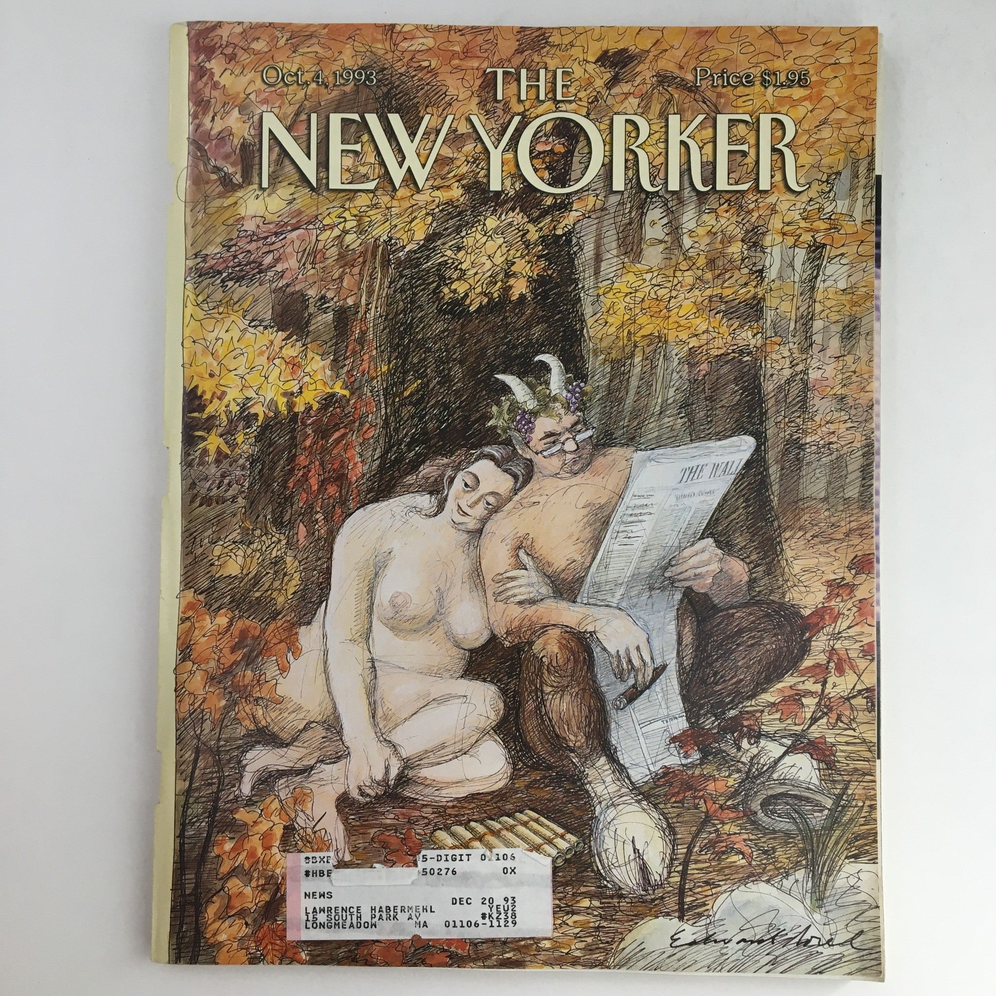 The New Yorker October 4 1993 Full Magazine Theme Cover by Edward Sorel