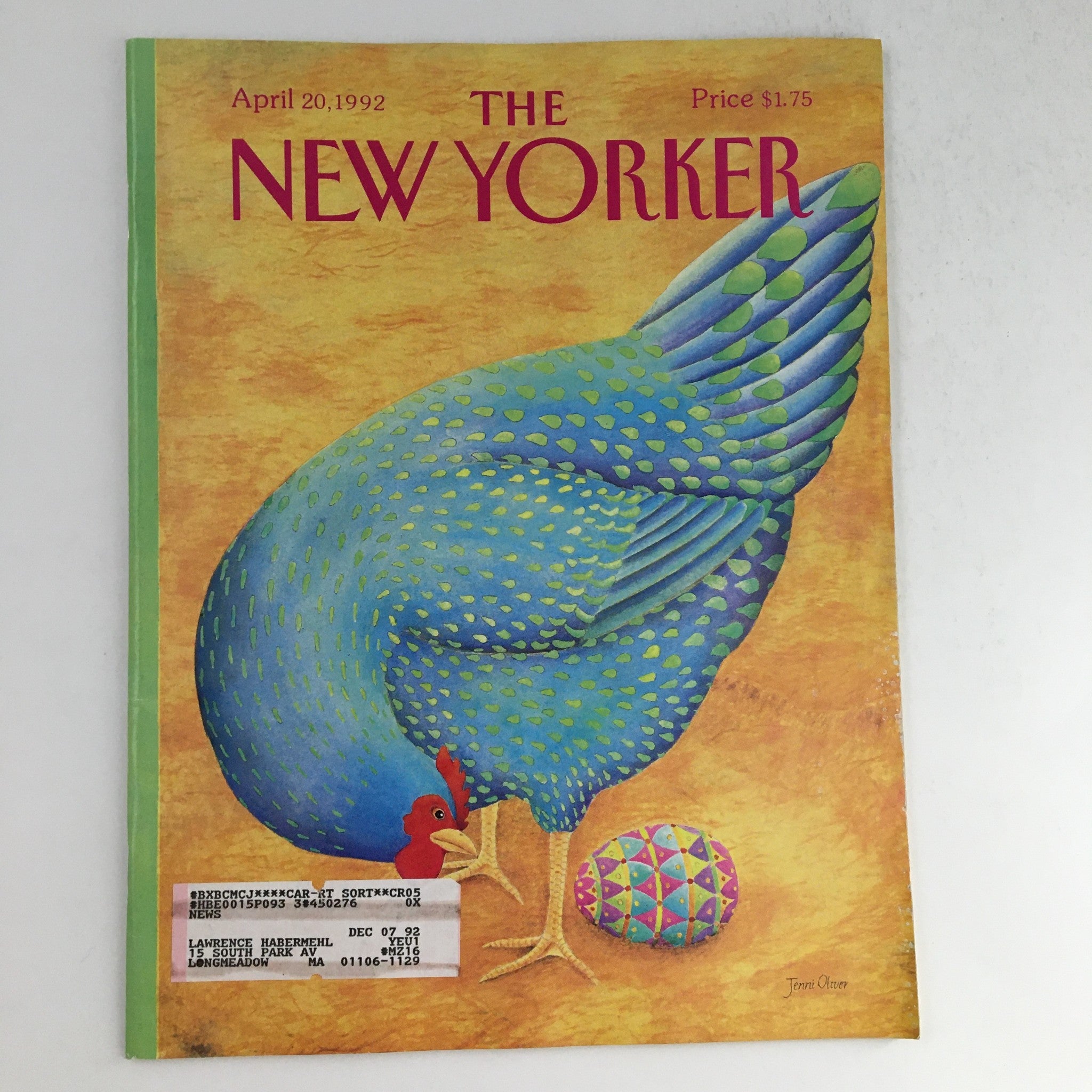 The New Yorker April 20 1992 Full Magazine Theme Cover by Jenni Oliver