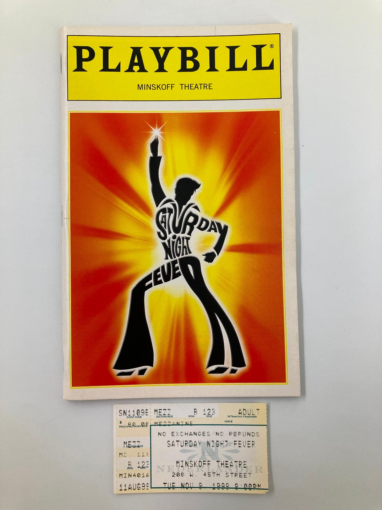 1999 Playbill Minskoff Theatre Saturday Night Fever Sean Palmer, Paul Castree