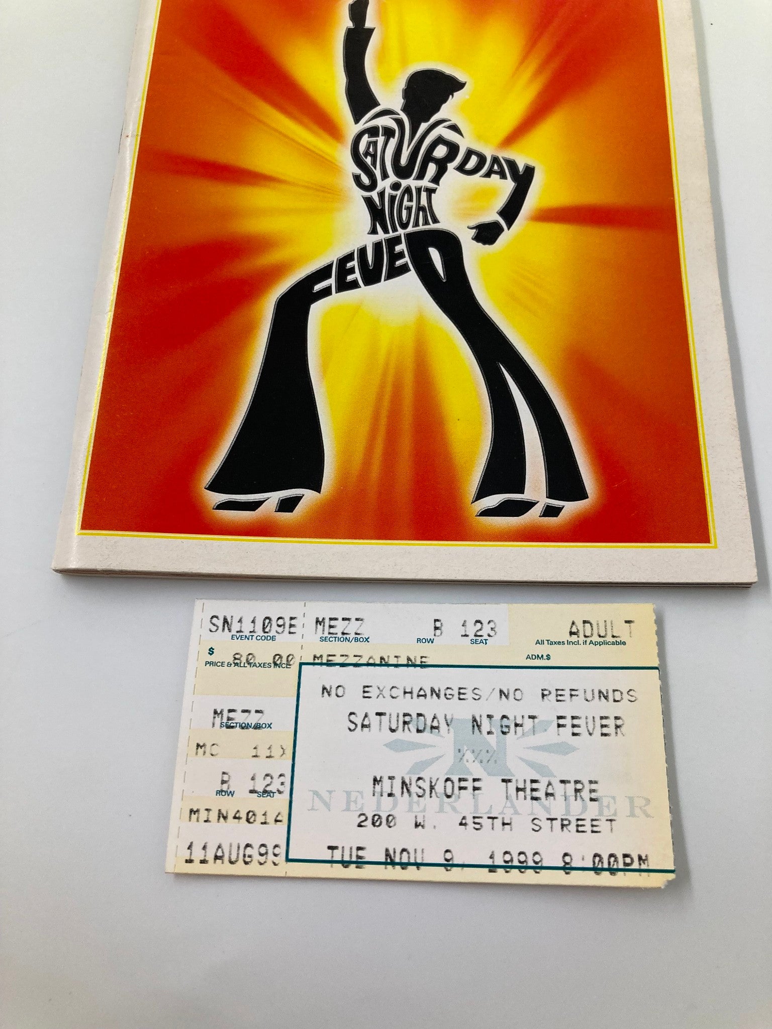 1999 Playbill Minskoff Theatre Saturday Night Fever Sean Palmer, Paul Castree